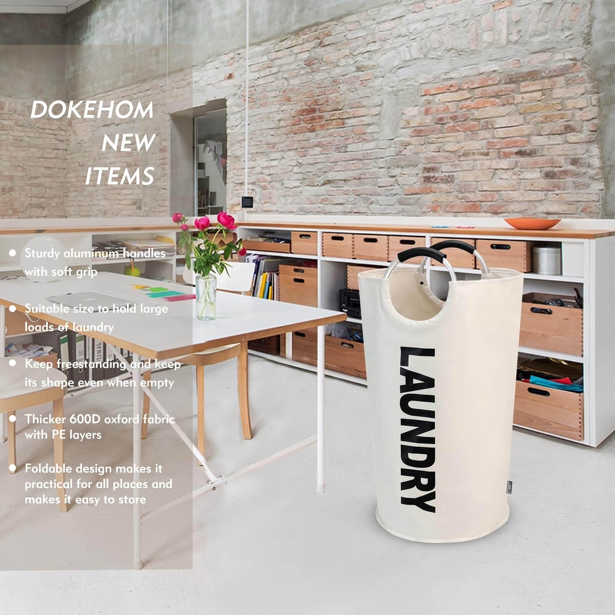 DOKEHOM 90L Large Laundry Basket, Collapsible Laundry Bag, Black | Freestanding tall clothes hamper & foldable washing bin. High-capacity clothes storage basket with durable sturdy handles