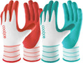 COOLJOB 2 Pairs Gardening Gloves for Women Ladies, Breathable Rubber Coated for Yard Garden, Outdoor Indoor Protective Work with Grip, Medium Size, Red & Green | Red & Blue, Textured Latex Palm, Breathable Polyester Liner, Flexible Fit, Machine Washable,