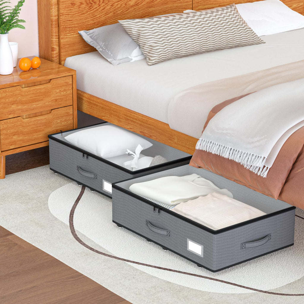 EE-RoomWorld Under Bed Storage with Wheels, No Assemble Required 10 inches height Under Bed Storage bins,Large capacity Rolling Underbed Shoe Storage containers，dorm underbed storage drawers