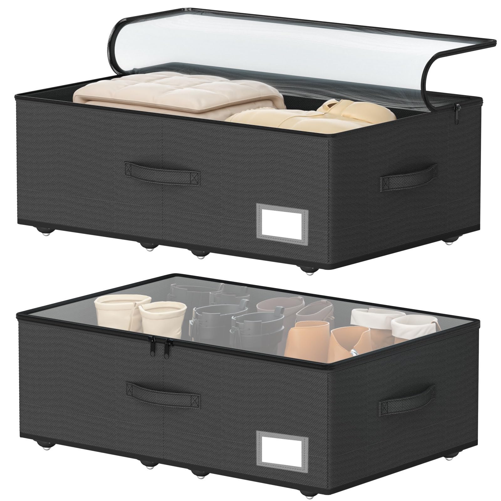 EE-RoomWorld Under Bed Storage with Wheels, No Assemble Required 10 inches height Under Bed Storage bins,Large capacity Rolling Underbed Shoe Storage containers，dorm underbed storage drawers