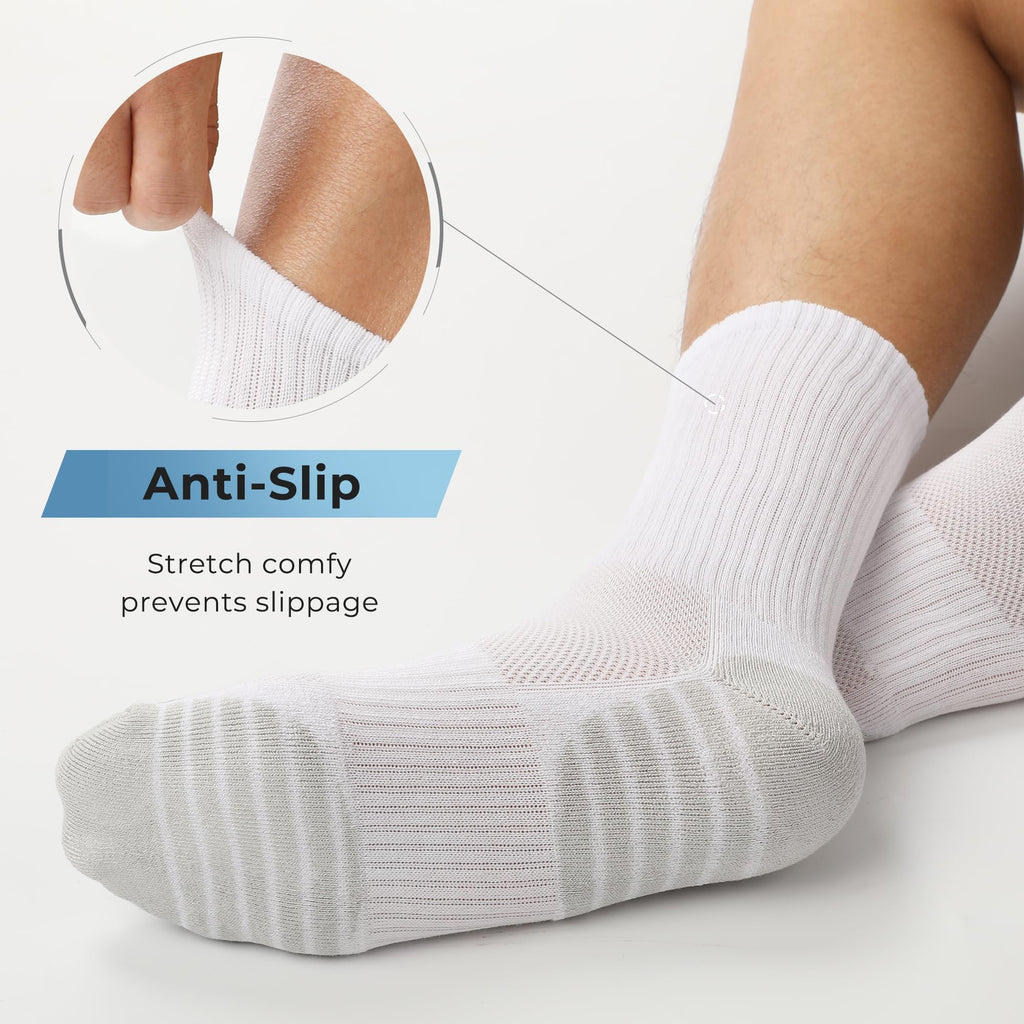 BAMBOO COOL Men's Crew Socks Athletic Running Sports Socks, Cushioned Moisture Wicking, Breathable Arch Support 6 Pack