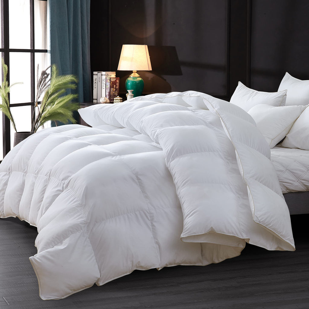Luxurious All-Season Goose Down Feather Fiber Comforter California King Size Duvet Insert, Exquisite Pinch Pleat Design, Premium Baffle Box, 100% Egyptian Cotton Cover, 80 oz. Fill Weight, Black