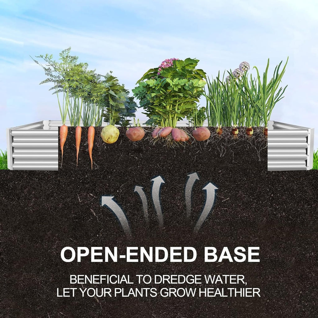 Land Guard 3 Pack 8×4×1ft Galvanized Metal Raised Garden Bed, Metal Planter Kit Box Outdoor for Deep-Rooted Vegetables, Flowers, Green and Herbs, Silver