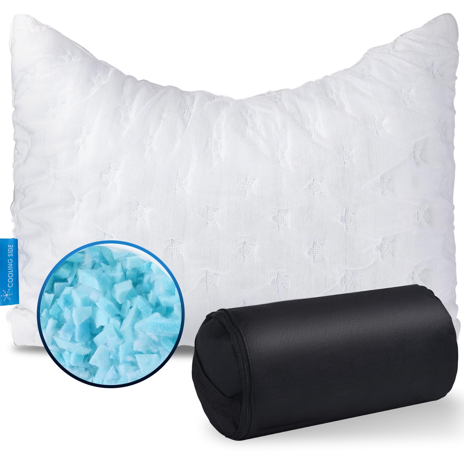 KUCEY Cooling Side Sleeper Pillow for Neck and Shoulder Pain, Luxury Shredded Memory Foam Curved Bed Pillows for Sleeping Set of 1- Adjustable Queen Size- Washable Cover Crescent White