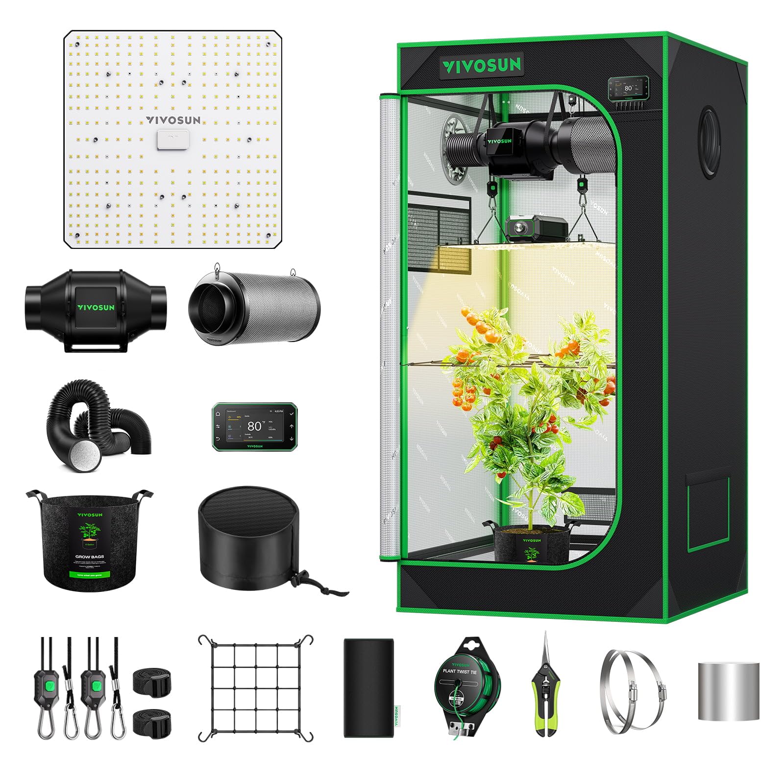 VIVOSUN Smart Grow Tent Kit 2x4, 2-Plant WiFi-Integrated Grow System | including 200W Full Spectrum LED,Automatic Control with GrowHub E42A+, Efficient Ventilation System,48x24x60" Grow Tent