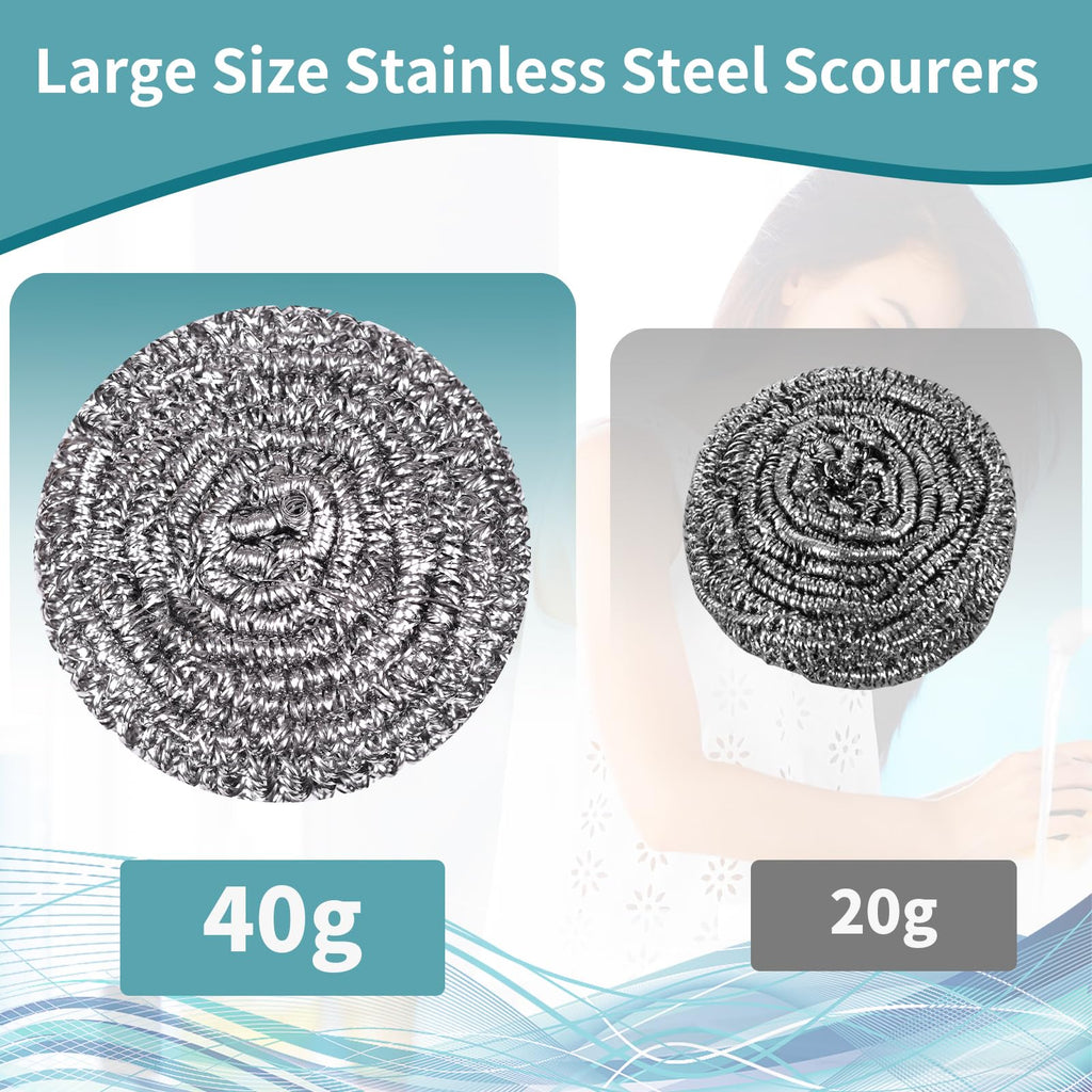 12Pcs Steel Wool Scrubber Pads for Cleaning Dishes, Pans, Pots, Ovens, Grills, Sinks - Stainless Steel Scrubbers for Kitchen, 12 Pack