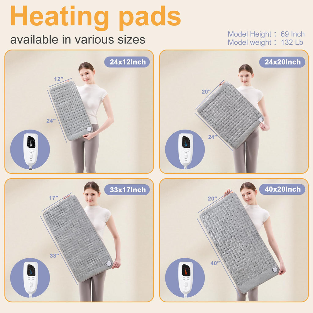 Heating Pad,Heated Blanket,Heating Pad for Back Neck,Silvergray,24x12In | Electric Heating Pad,Dry/Moist Heat Heating Pads,Heating Pads for Shoulder,Abdomen,Knee,Heat Pad for Women Men,Birthday Gift