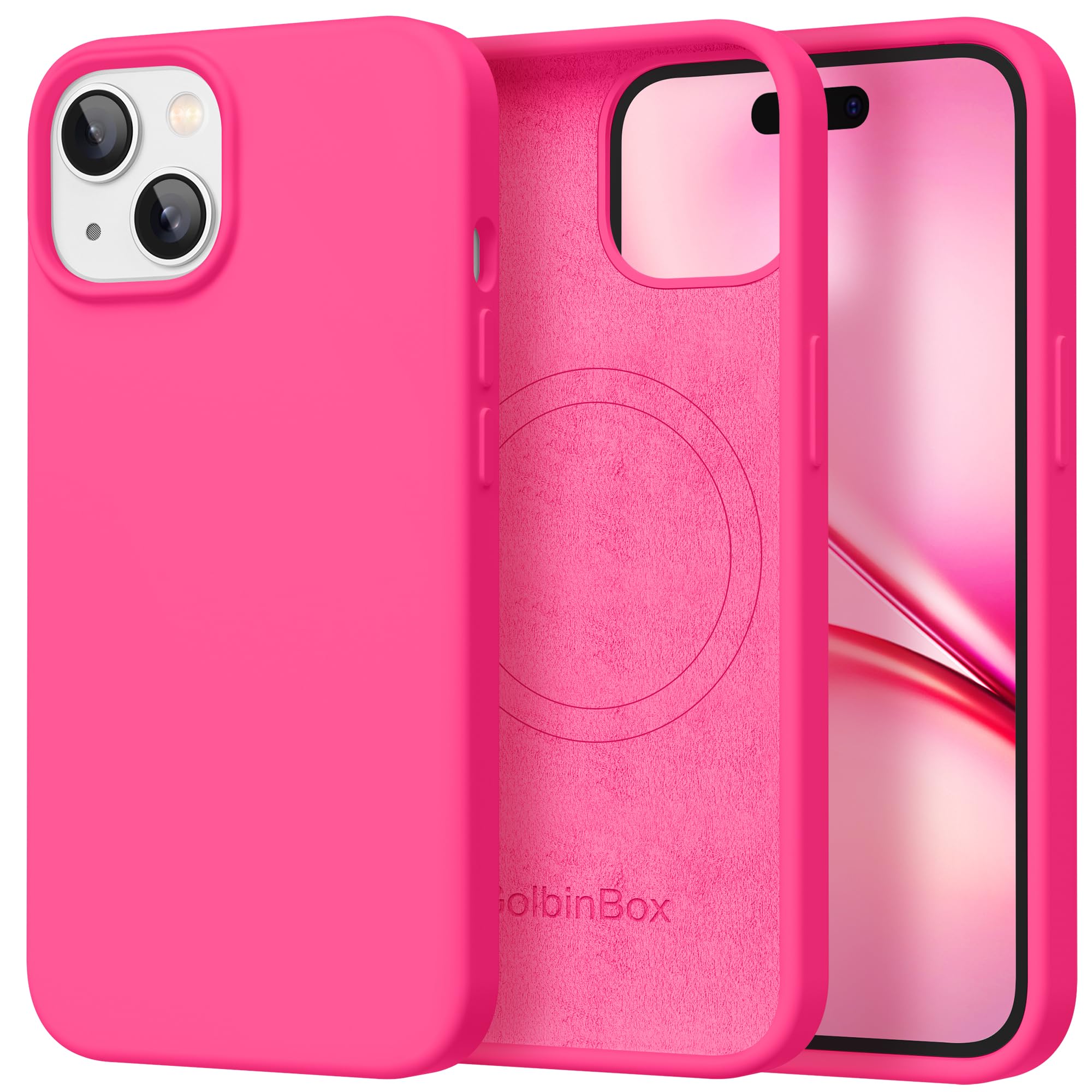 GolbinBox Magnetic for iPhone 17 Pro Max Case, Compatible with MagSafe, [Full Camera Protection] [Screen Protector], Silicone Shockproof Phone Cover with Anti-Scratch Microfiber Lining, Chalk Pink