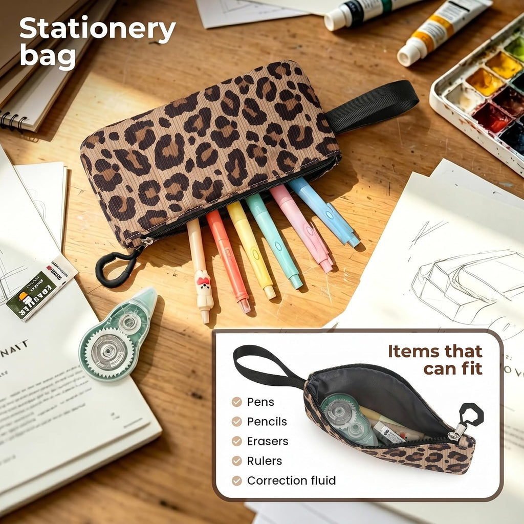 Corduroy School Backpack Set for Girls Boys Women, 3Pcs Kids Bookbag with Lunch Box & Pencil Pouch, Elementary Middle High School College Daypack 15.6" Laptop Bag for Work Travel, Leopard Brown