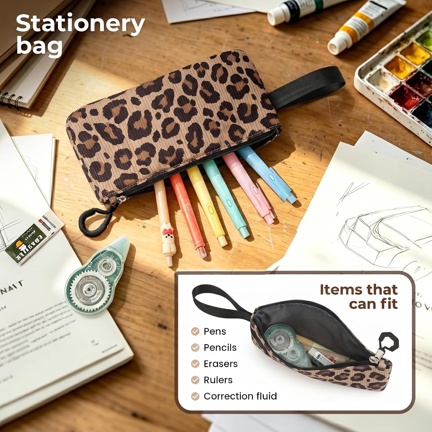 Corduroy School Backpack Set for Girls Boys Women, 3Pcs Kids Bookbag with Lunch Box & Pencil Pouch, Elementary Middle High School College Daypack 15.6" Laptop Bag for Work Travel, Leopard Brown