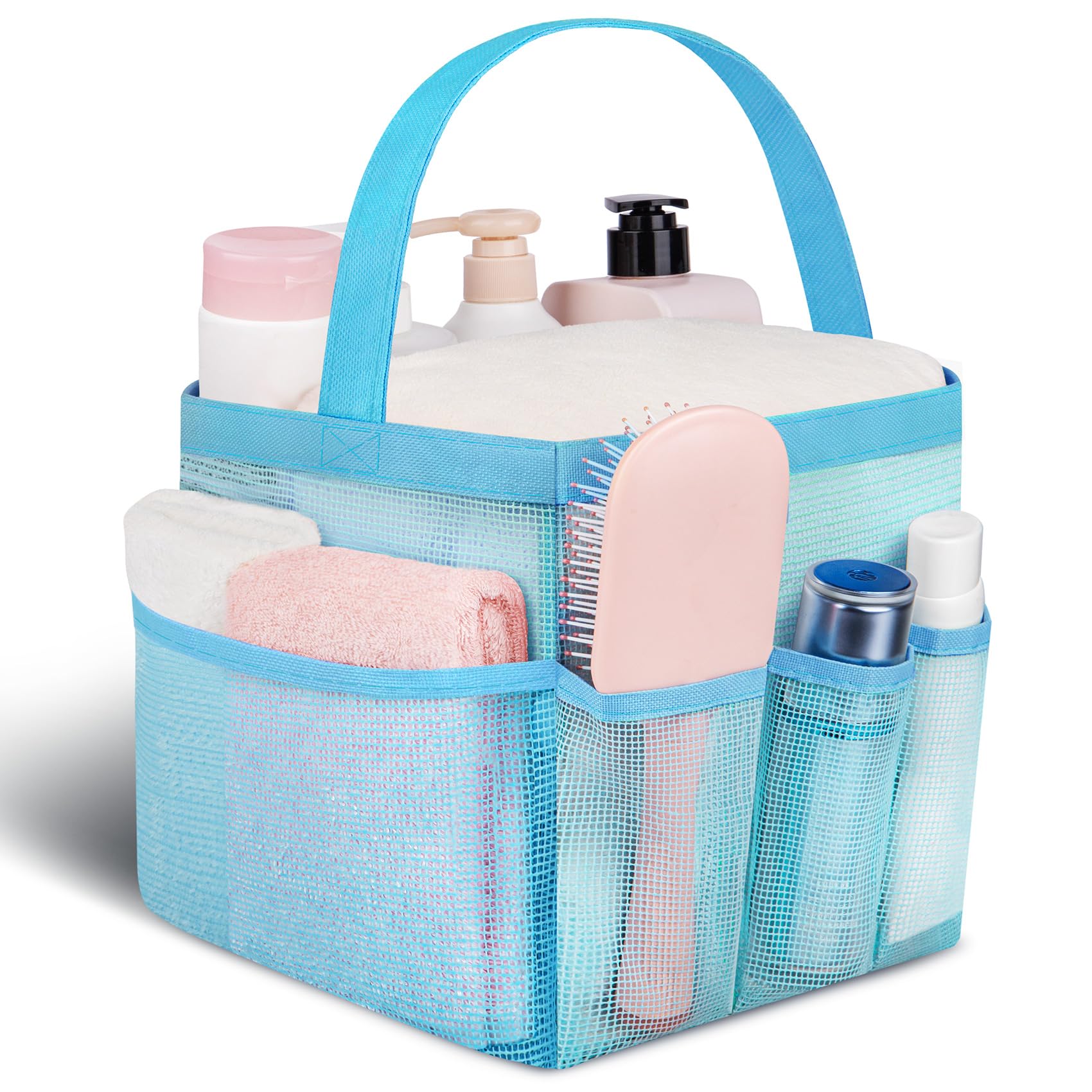Attmu Mesh Shower Caddy Portable for College Dorm Room Camping Essentials, Shower Caddy Dorm with 9-Pockets, Large Capacity Hanging Basket Bathroom Bag for Toiletry, Swimming, Gym, Camp, Beach