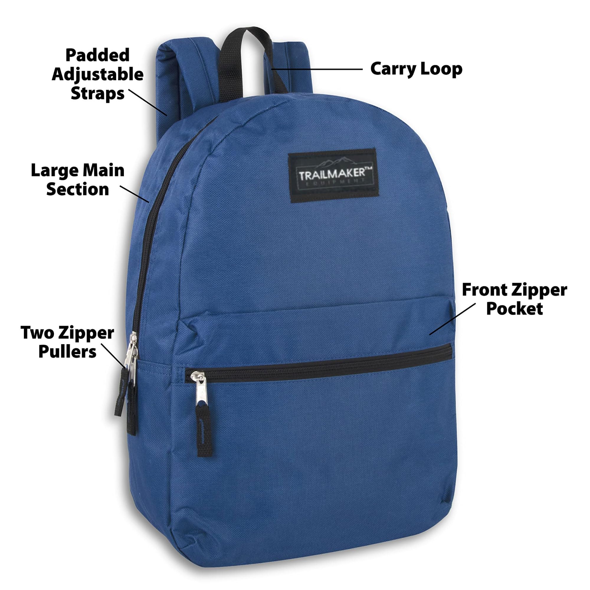 Trail maker 24 Pack- Classic 17 Inch Backpacks in Bulk Wholesale Back Packs for Boys and Girls (Assorted 12 Colors Pack)