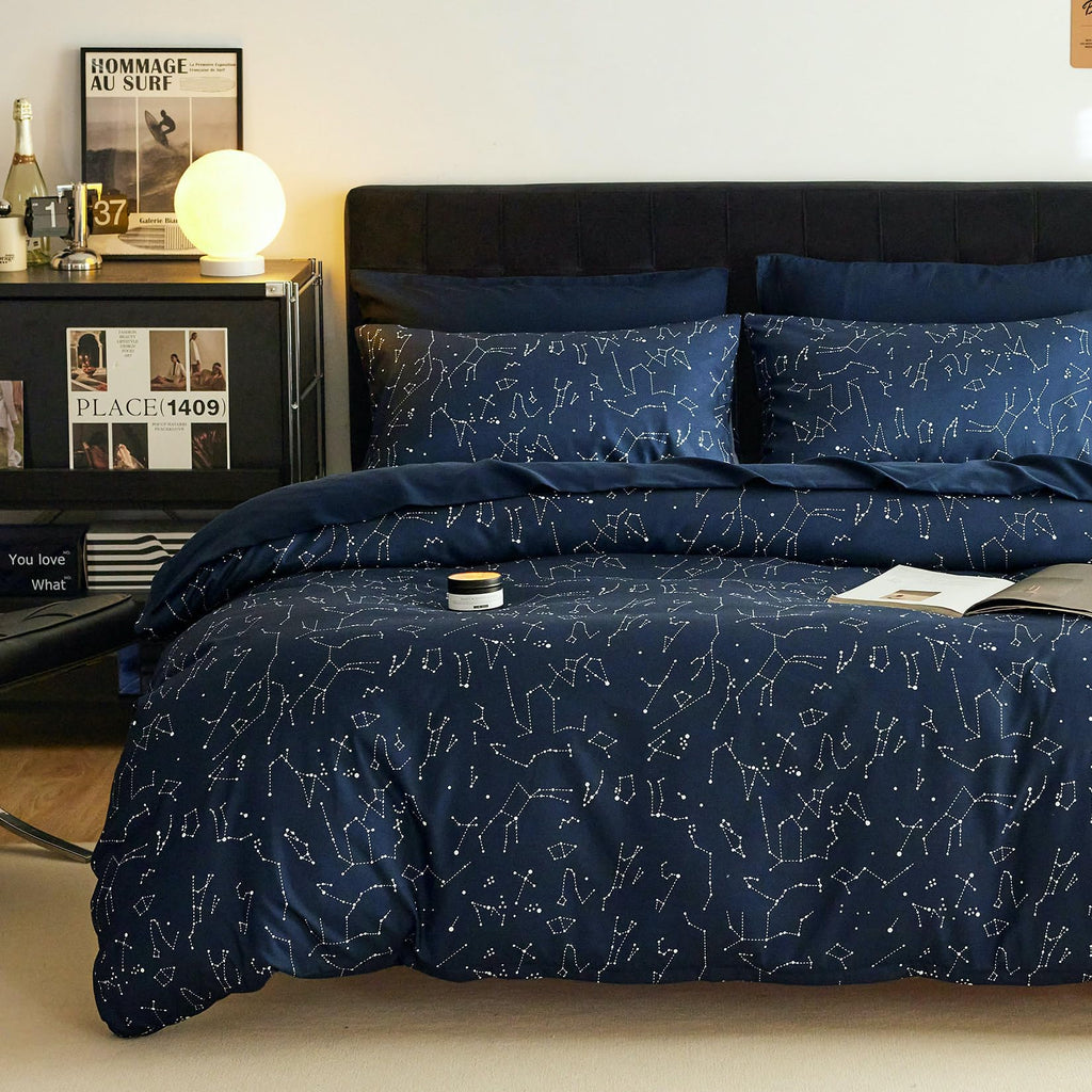 Wake In Cloud - Constellation Comforter Set, Celestial Space Star Galaxy Astrology, Soft Lightweight Bedding for Teen Kids Boys Girls, 3 Pieces, Navy Blue, Twin/Twin XL Size