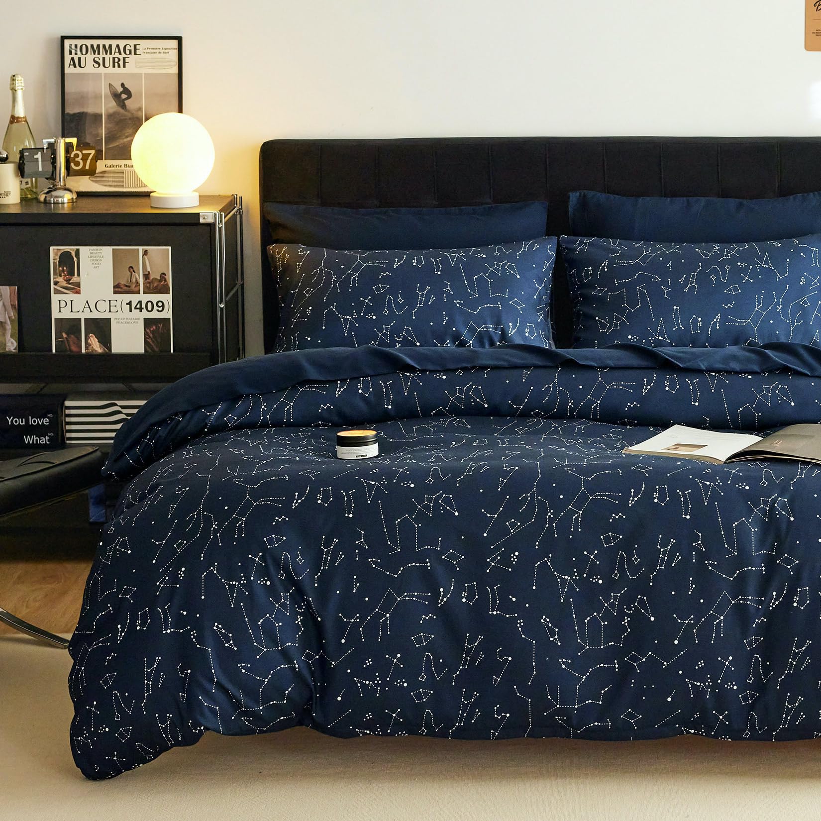 Wake In Cloud - Constellation Comforter Set, Celestial Space Star Galaxy Astrology, Soft Lightweight Bedding for Teen Kids Boys Girls, 3 Pieces, Navy Blue, Twin/Twin XL Size