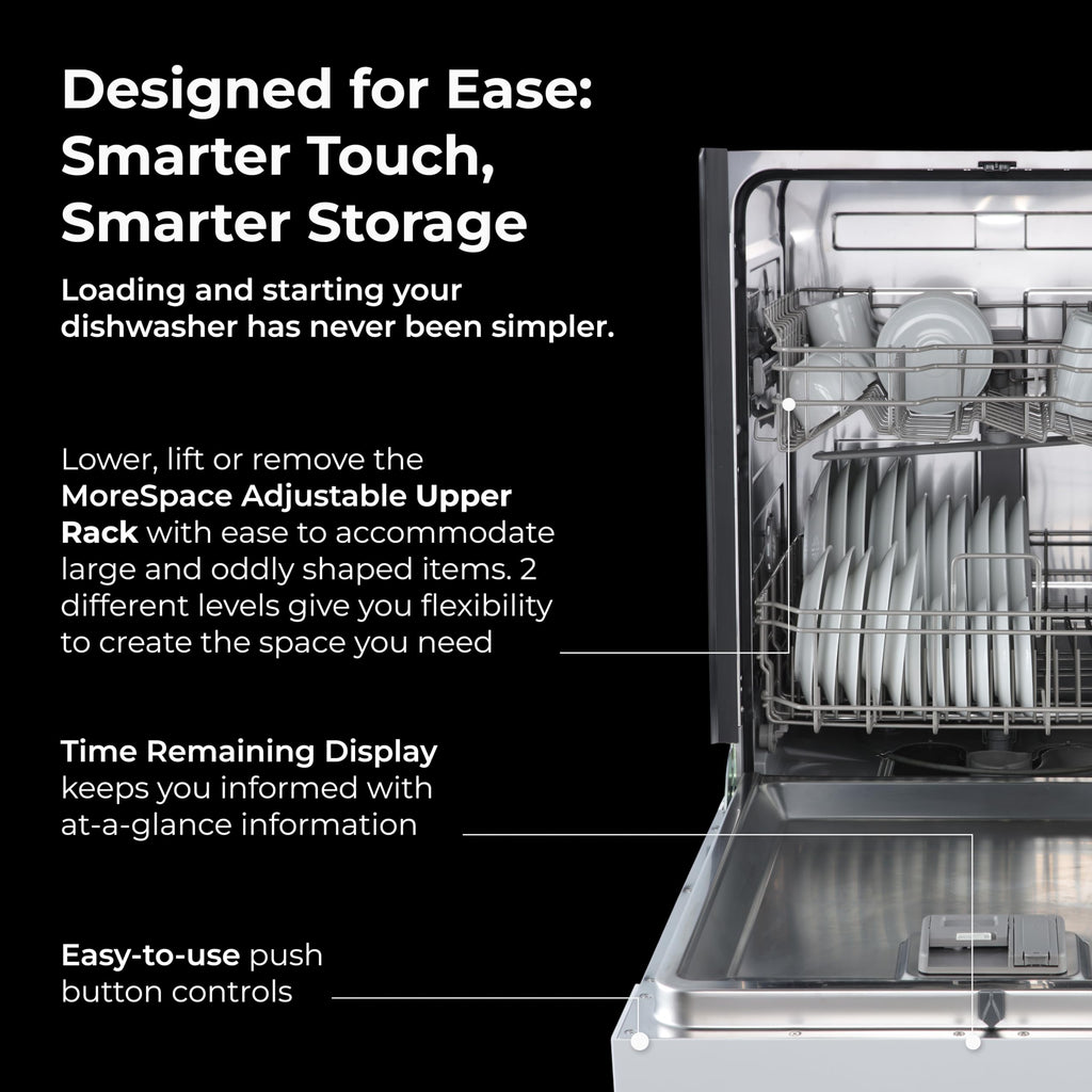 Kenmore 24" Hybrid Tub Dishwasher - Black | 54 DBA - MoreSpace Adjustable Rack, UltraWash, High Temp & SmartWash - 12 Place Settings - ENERGY STAR Certified