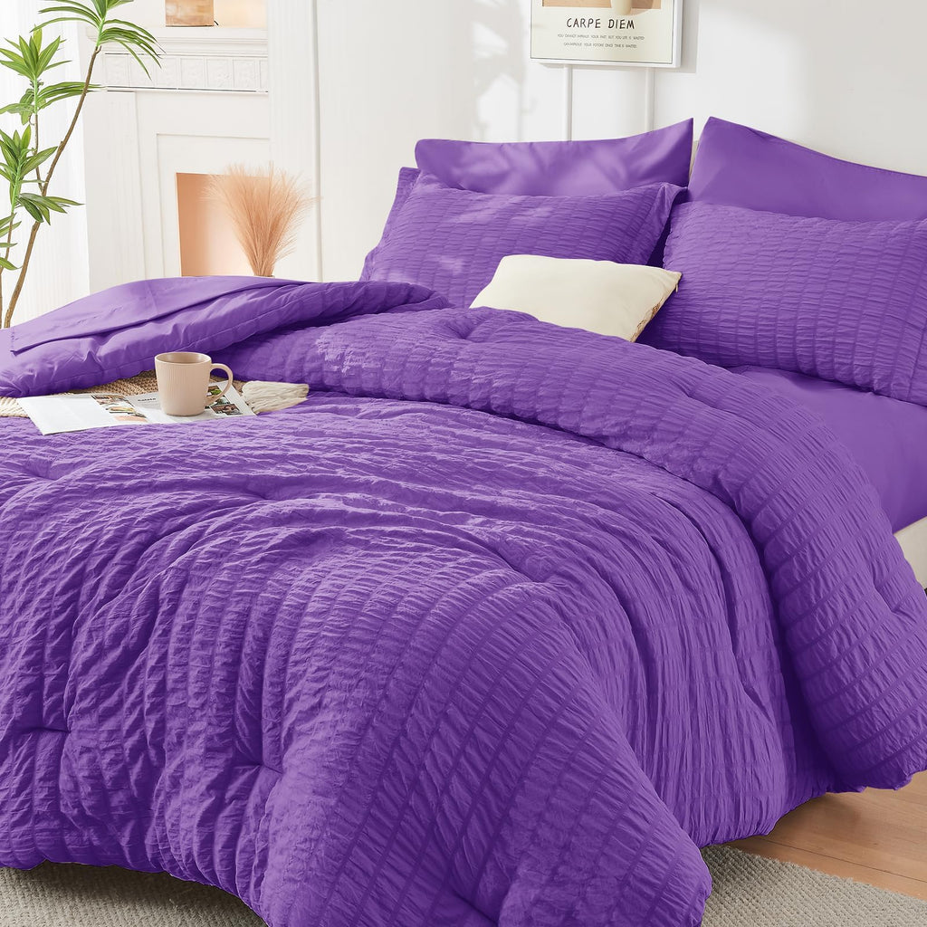 HYMOKEGE Twin XL Comforter Set Seersucker 5 Pieces, All Season Luxury Bed in a Bag for Bedroom, Bedding Set with Comforter, Sheet, Pillowcase & Sham, Dark Grey