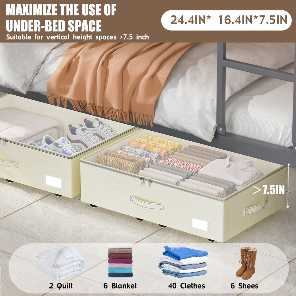 EE-RoomWorld Under Bed Storage with Wheels, No Assemble Required 10 inches height Under Bed Storage bins,Large capacity Rolling Underbed Shoe Storage containers，dorm underbed storage drawers