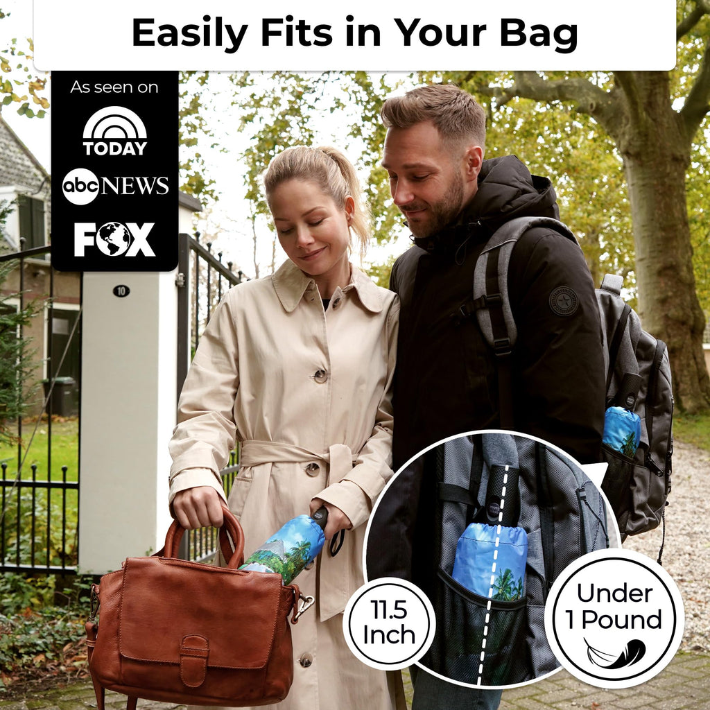 TUMELLA Strongest Windproof Travel Umbrella (Compact, 100MPH Wind-Tested), Light, Portable, One-Handed Use, Automatic Folding Rain Umbrella, Durable, Premium Grip, Fits Car & Backpack