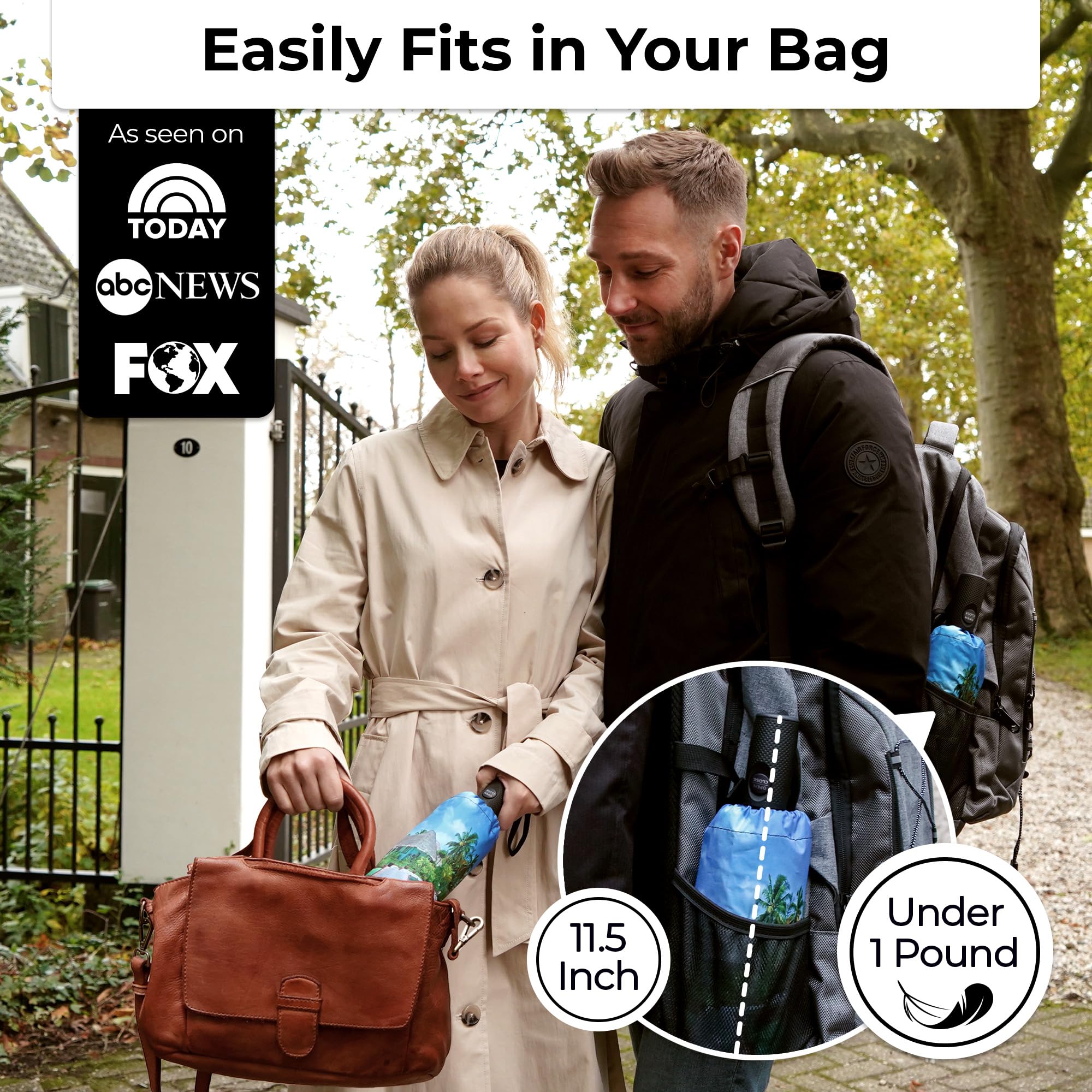 TUMELLA Strongest Windproof Travel Umbrella (Compact, 100MPH Wind-Tested), Light, Portable, One-Handed Use, Automatic Folding Rain Umbrella, Durable, Premium Grip, Fits Car & Backpack