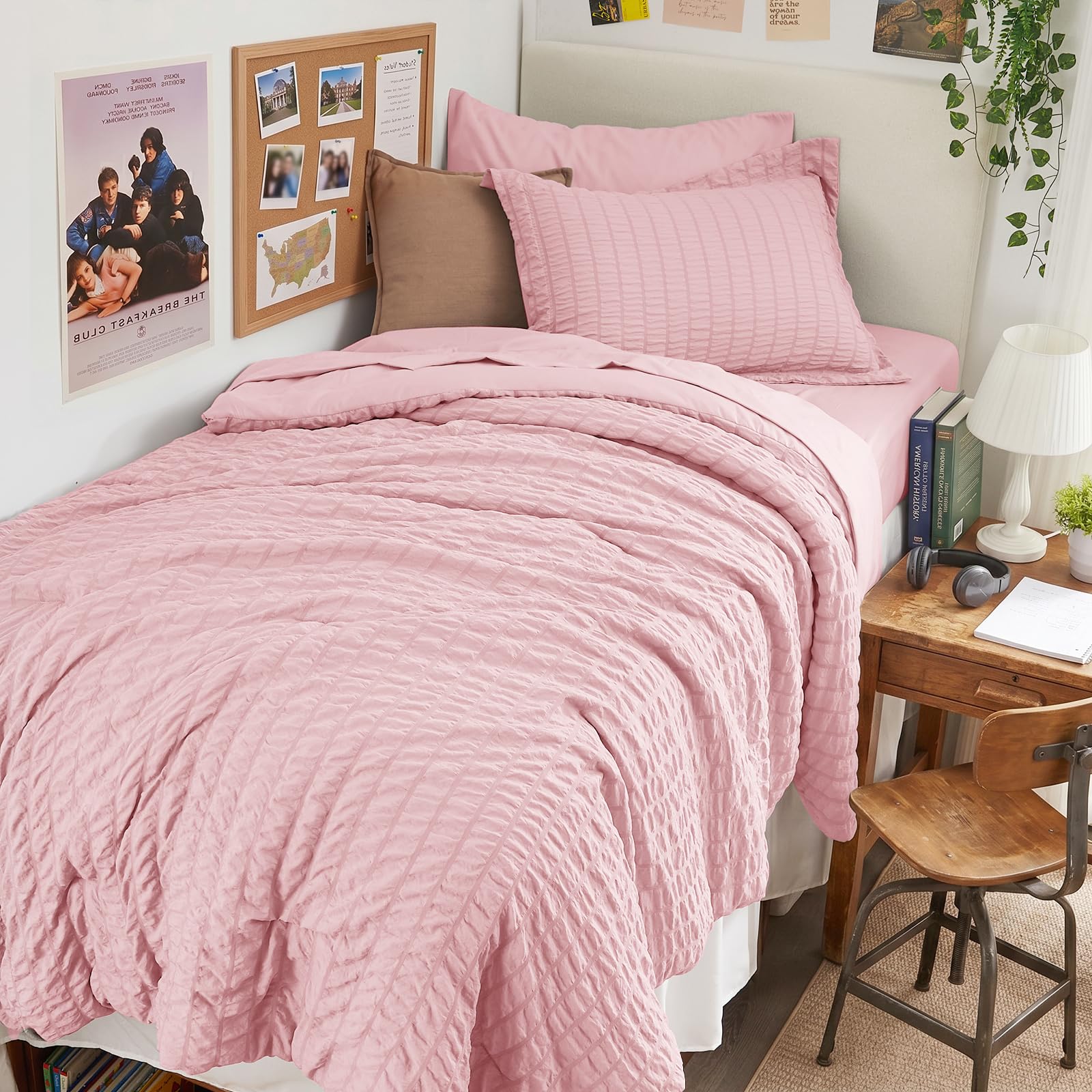 HYMOKEGE Twin XL Comforter Set Seersucker 5 Pieces, All Season Luxury Bed in a Bag for Bedroom, Bedding Set with Comforter, Sheet, Pillowcase & Sham, Dark Grey