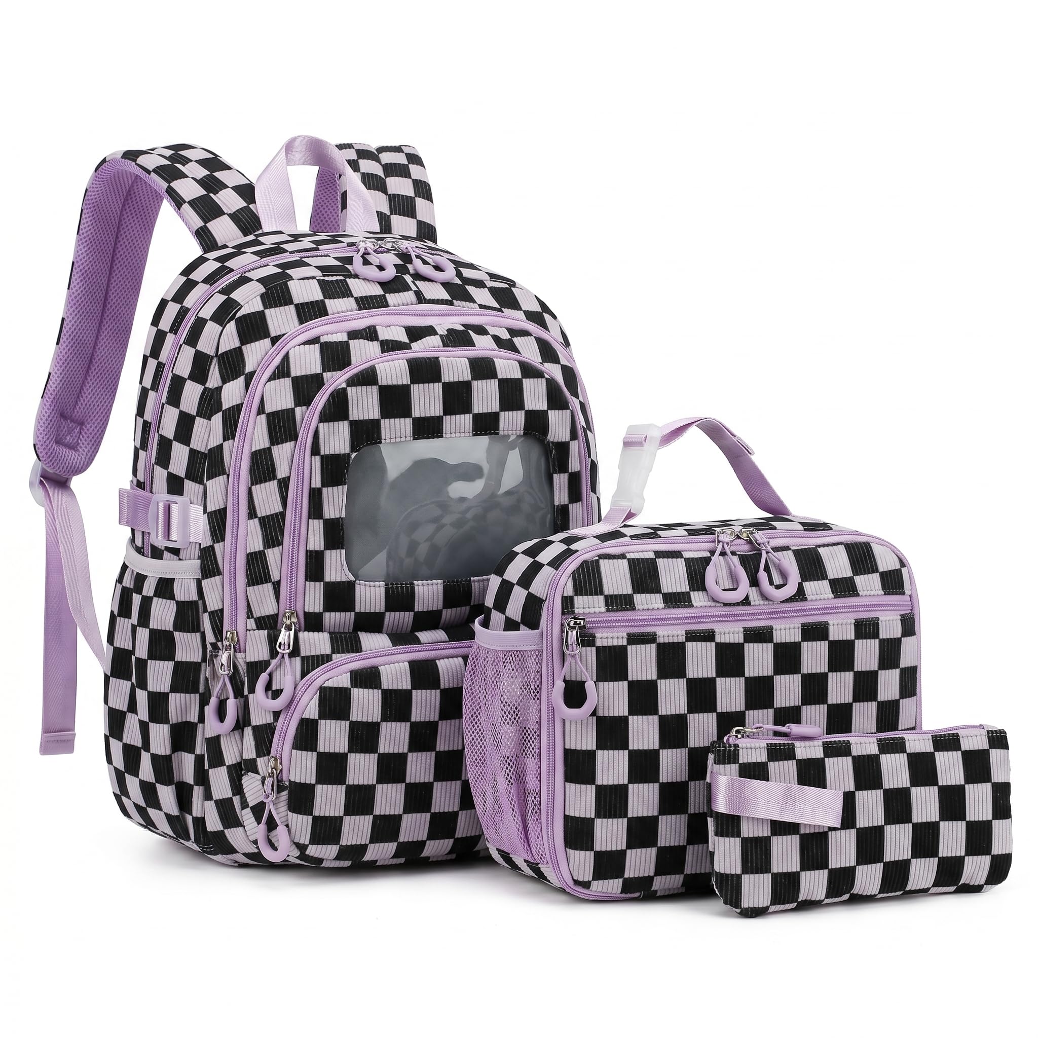 Corduroy School Backpack Set for Girls Boys Women, 3Pcs Kids Bookbag with Lunch Box & Pencil Pouch, Elementary Middle High School College Daypack 15.6" Laptop Bag for Work Travel, Leopard Brown