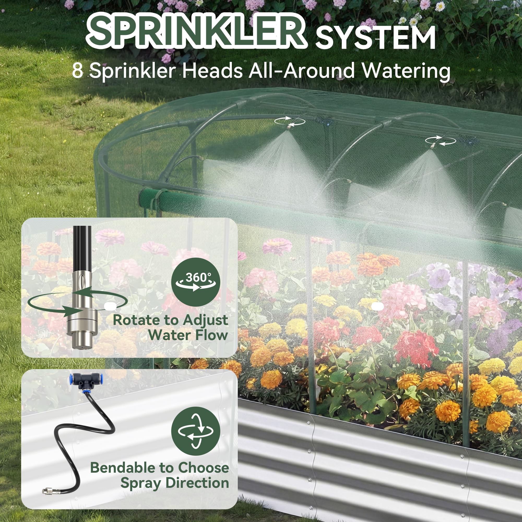 Lineware Raised Garden Bed with Sprinkler Timer and Self-Watering System, 6x3x1 ft Elevated Planter Boxes Outdoor with Mesh Cover, Galvanized Raised Beds for,Vegetables,Flowers, Backyard, Patio