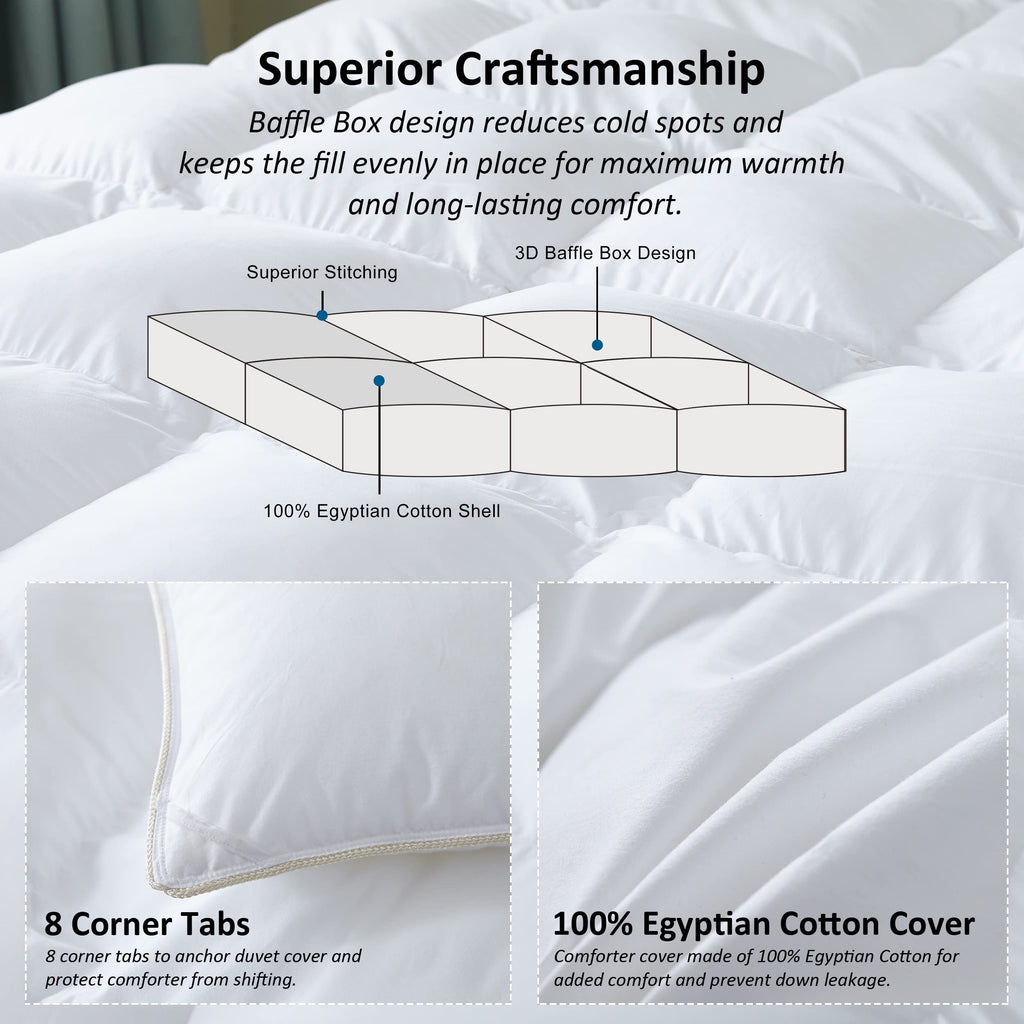 Luxurious All-Season Goose Down Feather Fiber Comforter California King Size Duvet Insert, Exquisite Pinch Pleat Design, Premium Baffle Box, 100% Egyptian Cotton Cover, 80 oz. Fill Weight, Black