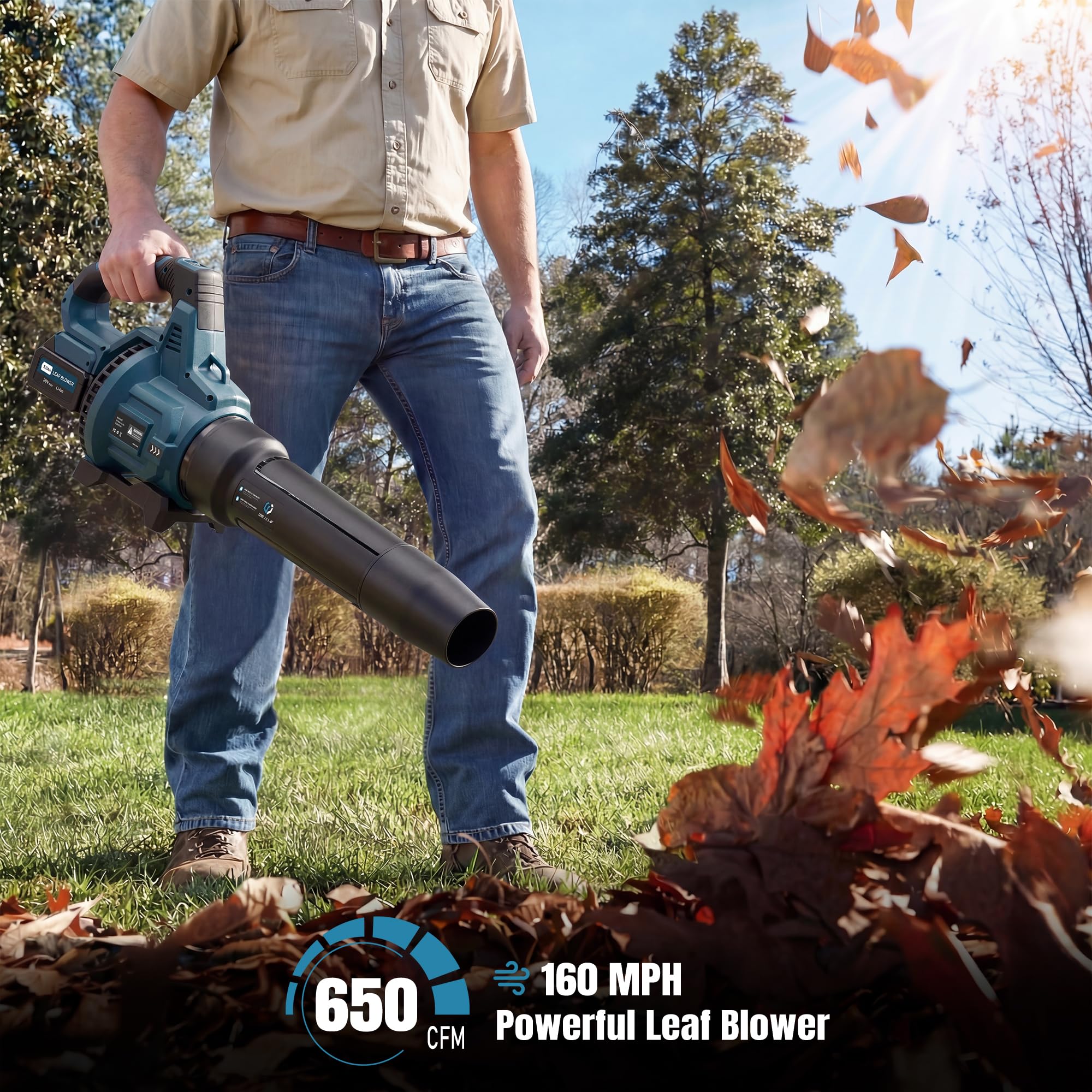 LOSART Leaf Blower Cordless, 650CFM & 3 Speed Levels, 1200W Electric Cordless Leaf Blower with 2 x 5.0Ah Batteries & Fast Charger, Blowers for Lawn Care, Yard, Blowing Leaves, Dust, Snow