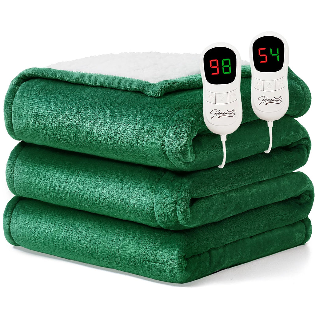 Homemate Heated Blanket Electric Throw - 50"x60" Heating Blanket Throw 1/2/4/6/8 Hours Auto-Off 10 Heat Level Over-Heat Protection Flannel Sherpa ETL Certification