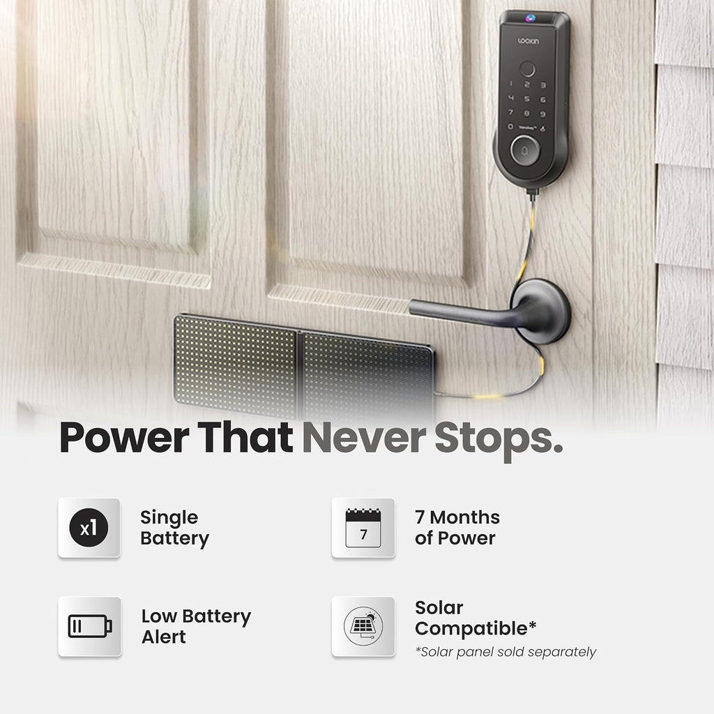 Lockin Venoris Smart Lock - Palm Vein & Fingerprint Keyless Entry Door Lock - 6 Unlock Methods - Built-in WiFi - Smart Home Compatible - No Monthly Subscription - 7-Month Battery Life