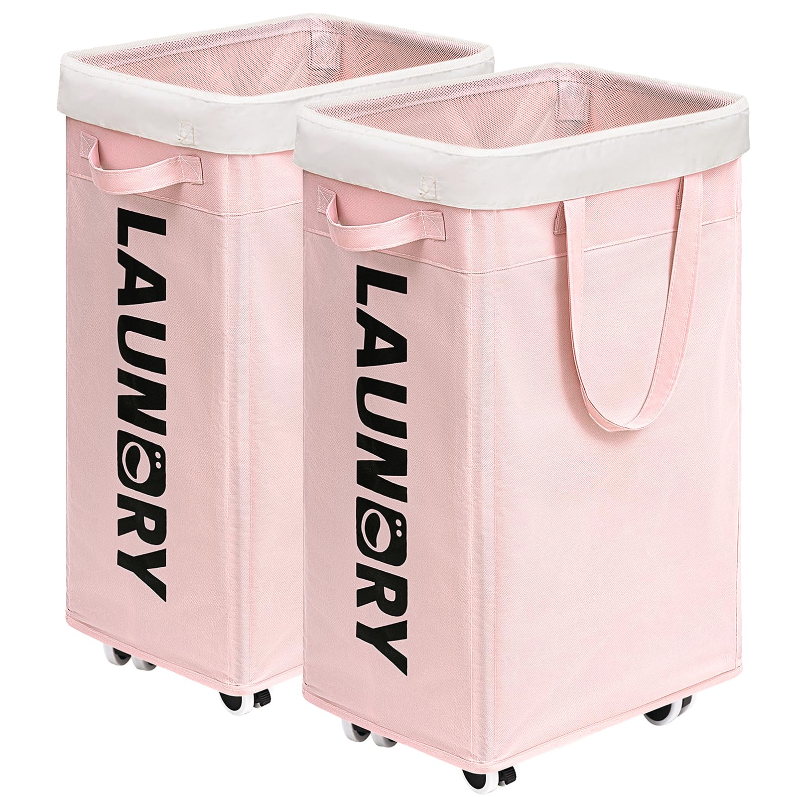 Goodpick Pink Laundry Basket with Wheels, Dorm Room Essentials for Girls, 75L Collapsible Laundry Basket, Laundry Hamper with Handle for College Dorm