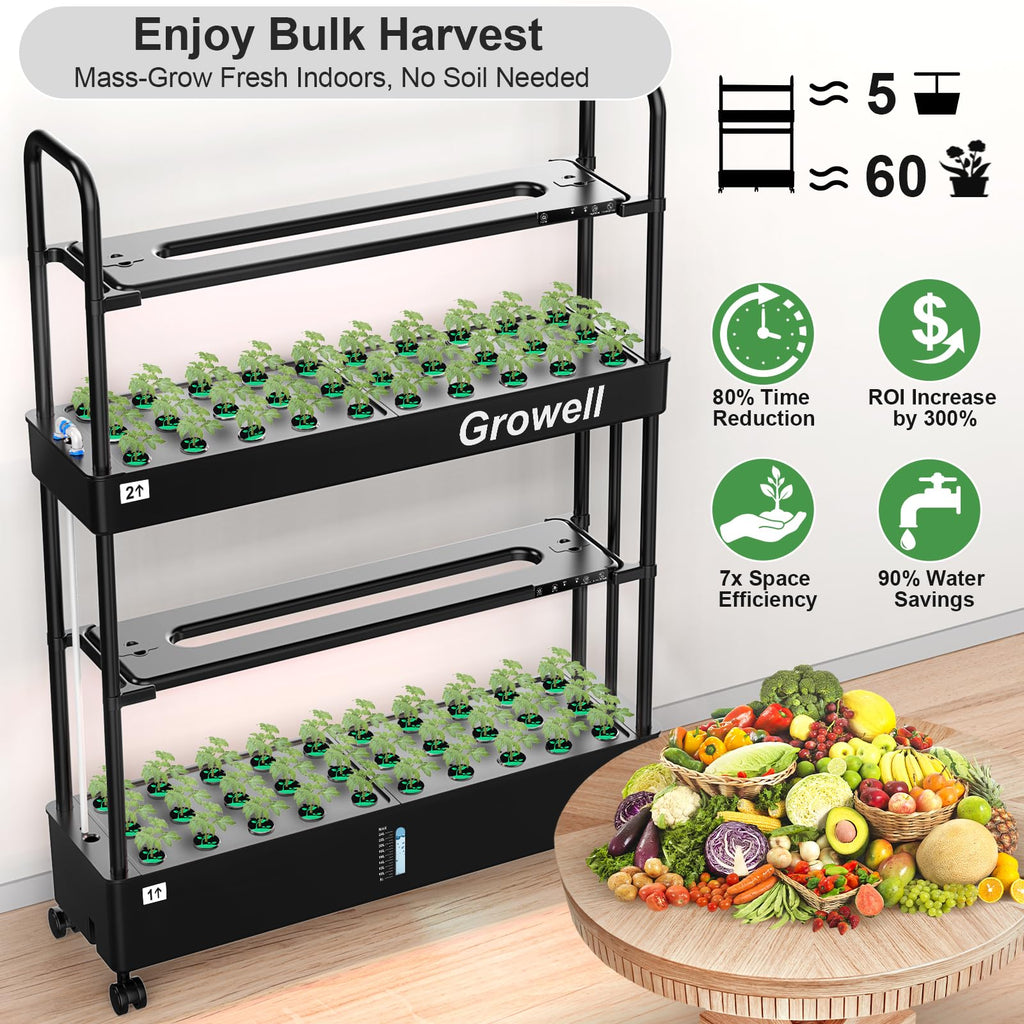 Growell Large Hydroponics Growing System Kit, 90 Pods Vertical Hydroponic Garden with 2 Light Modes Grow Light, Auto Circulating Water System, 40L Indoor Gardening System for Herb Vegetable Fruit