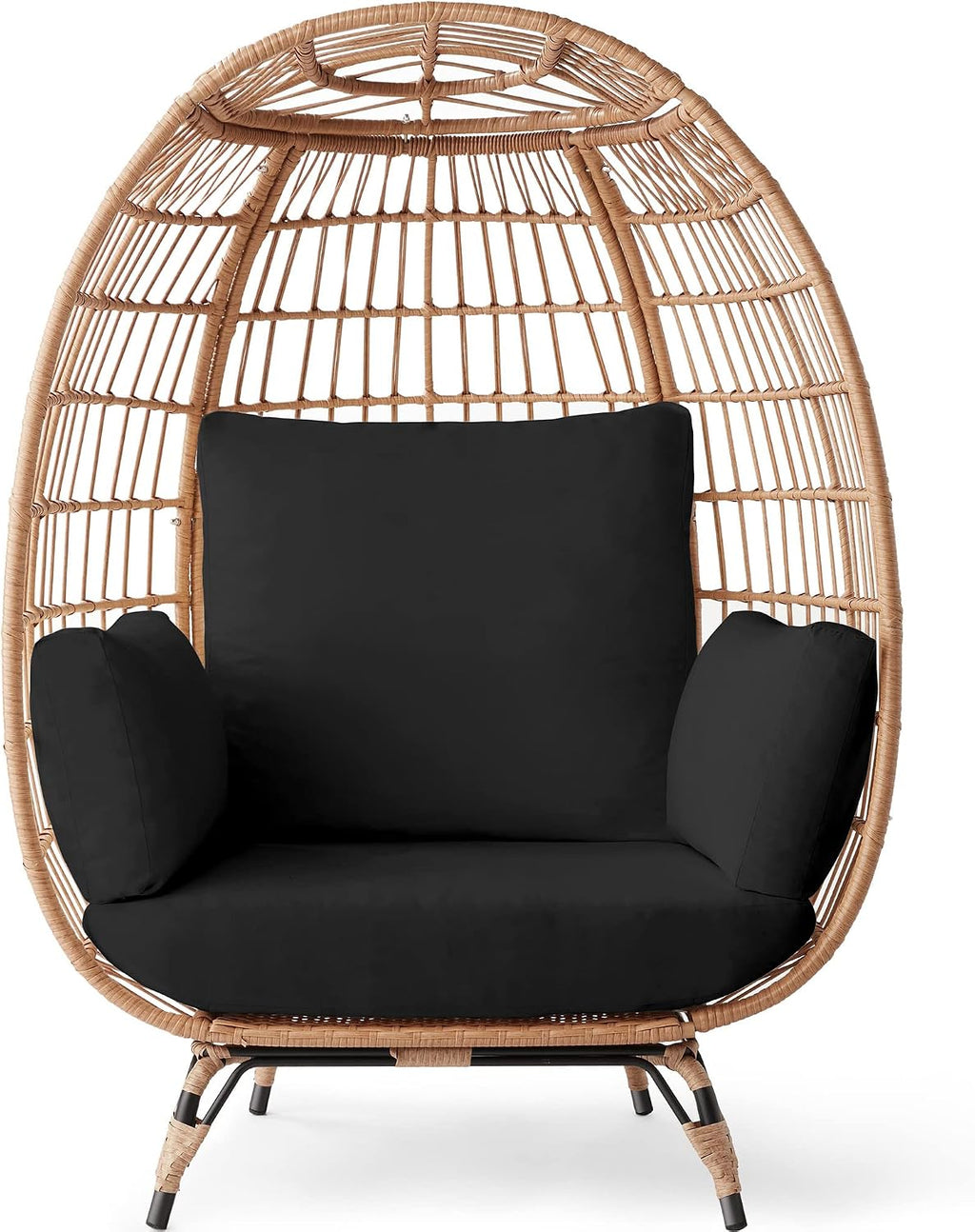 Best Choice Products Wicker Egg Chair, Oversized Indoor Outdoor Lounger for Patio, Backyard, Living Room w/ 4 Cushions, Steel Frame, 440lb Capacity - Black