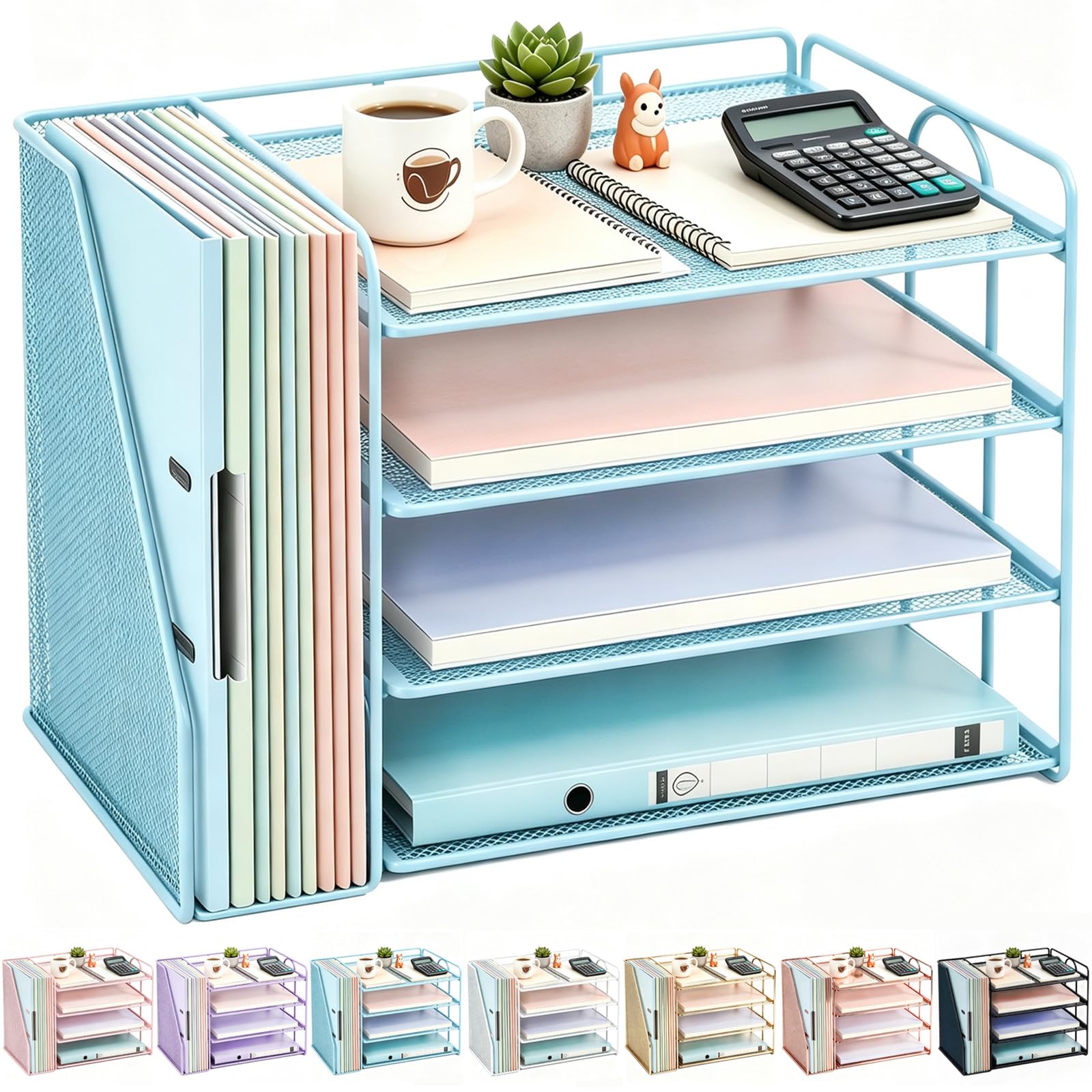 gianotter 4-Tier Paper Organizer With Magazine Holder, Desk Organizers and Accessories, Desk Accessories & Workspace Organizers, File Organizer for Office Supplies Storag (Black, 4-Tier)