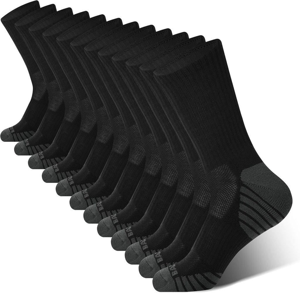 BAMBOO COOL Men's Crew Socks Athletic Running Sports Socks, Cushioned Moisture Wicking, Breathable Arch Support 6 Pack