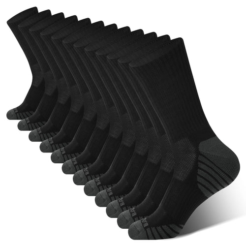 BAMBOO COOL Men's Crew Socks Athletic Running Sports Socks, Cushioned Moisture Wicking, Breathable Arch Support 6 Pack