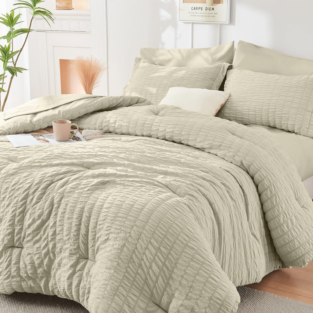 HYMOKEGE Twin XL Comforter Set Seersucker 5 Pieces, All Season Luxury Bed in a Bag for Bedroom, Bedding Set with Comforter, Sheet, Pillowcase & Sham, Dark Grey
