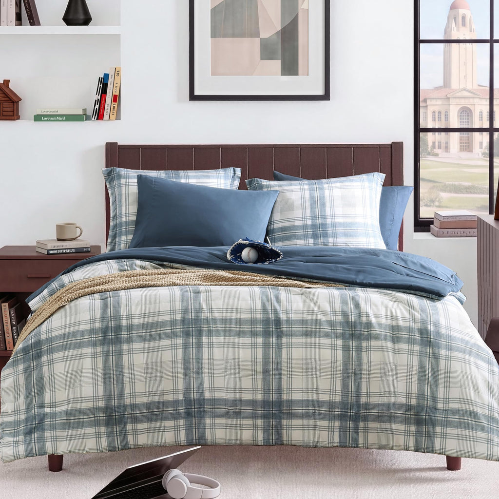 MaiRêve Plaid Twin XL Comforter Set Navy Blue 5 Pieces Dorm Bed in a Bag | Rustic Farmhouse Bedding Sets for Boys Teen with Sheets, Pillowcase & Sham