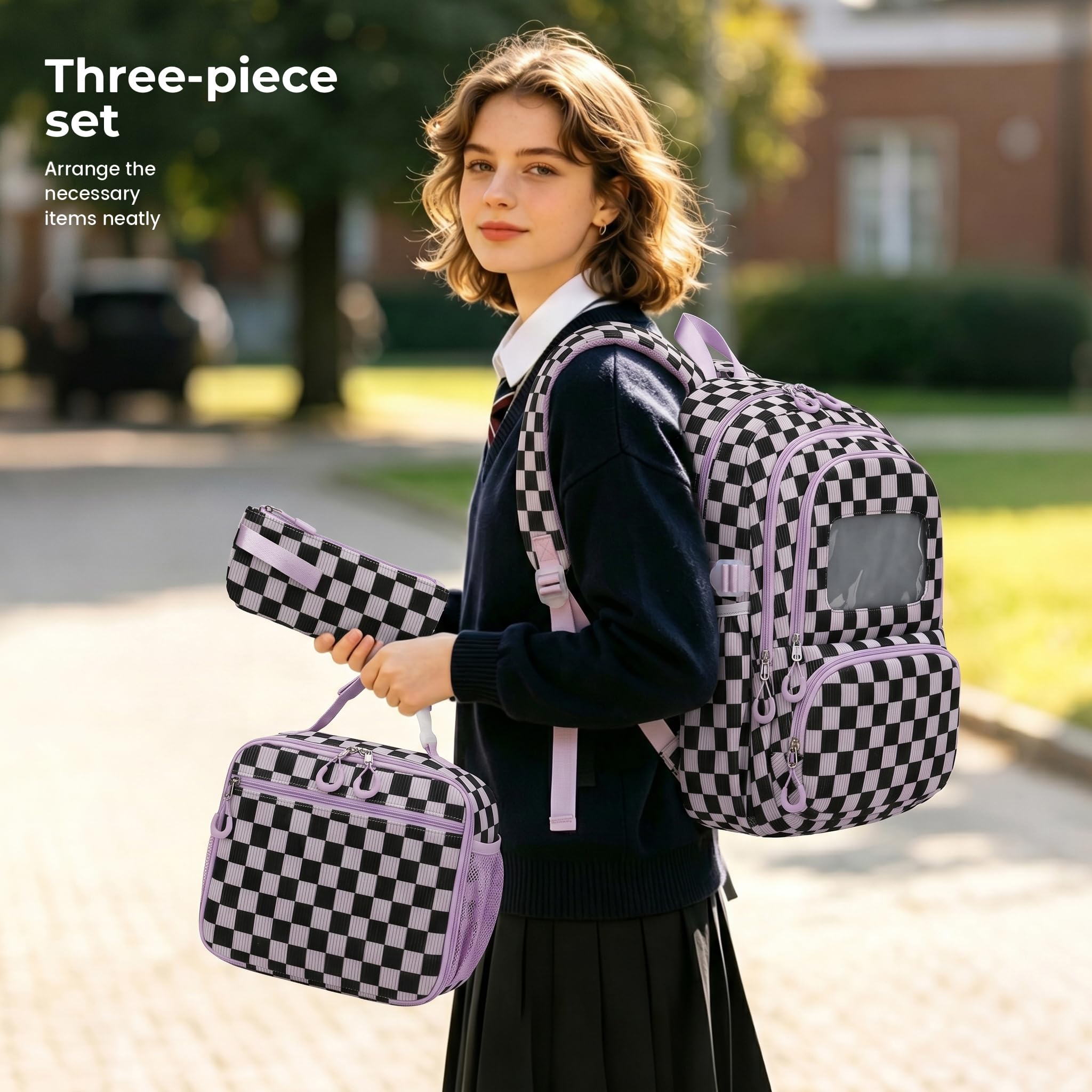 Corduroy School Backpack Set for Girls Boys Women, 3Pcs Kids Bookbag with Lunch Box & Pencil Pouch, Elementary Middle High School College Daypack 15.6" Laptop Bag for Work Travel, Leopard Brown