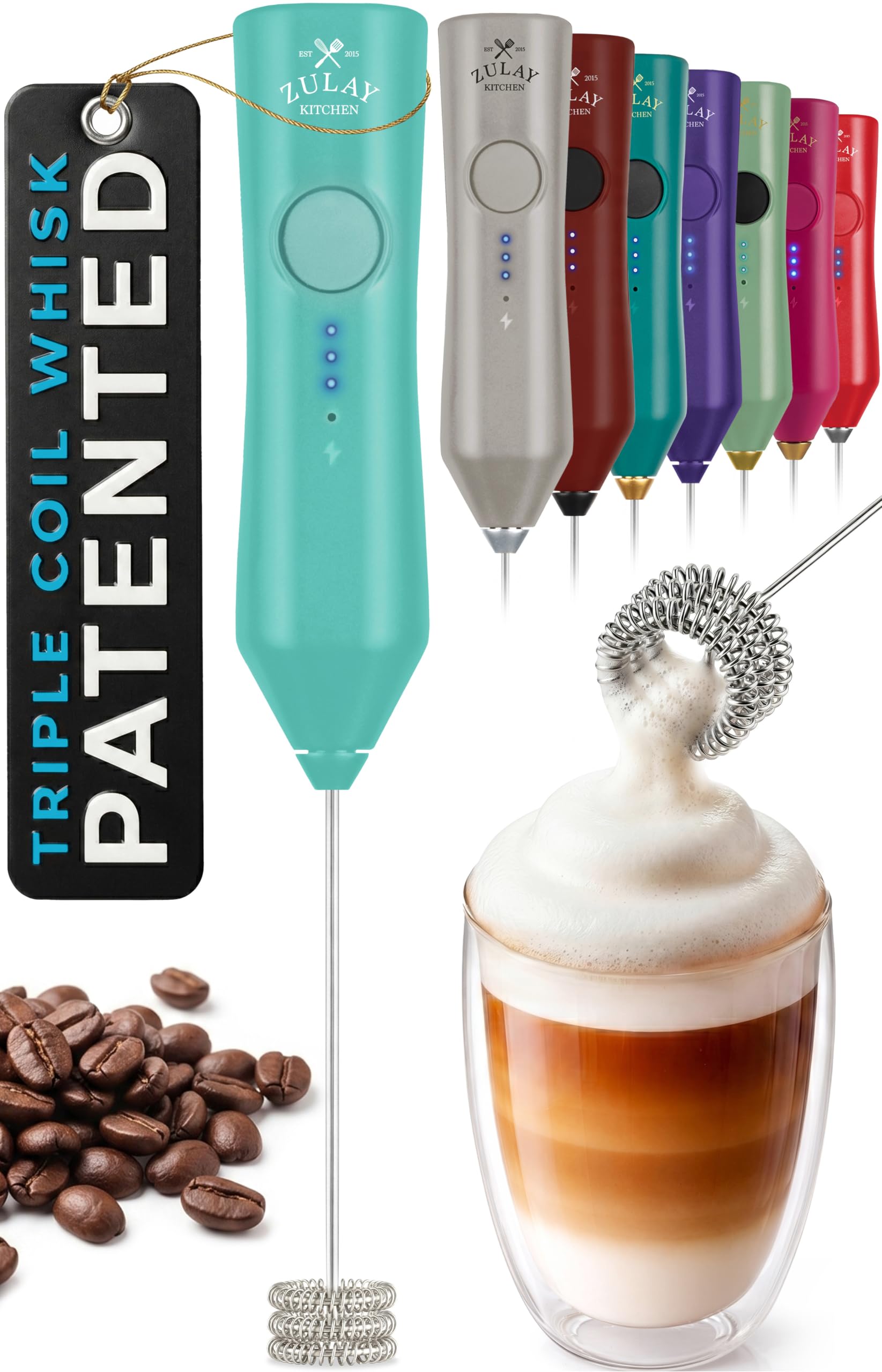 Zulay Kitchen Powerful Milk Frother Wand With Duracell Batteries - Ultra Fast Handheld Drink Mixer - Electric Whisk Foam Maker for Coffee, Lattes, Cappuccino & Matcha - Z1 Motor - Black
