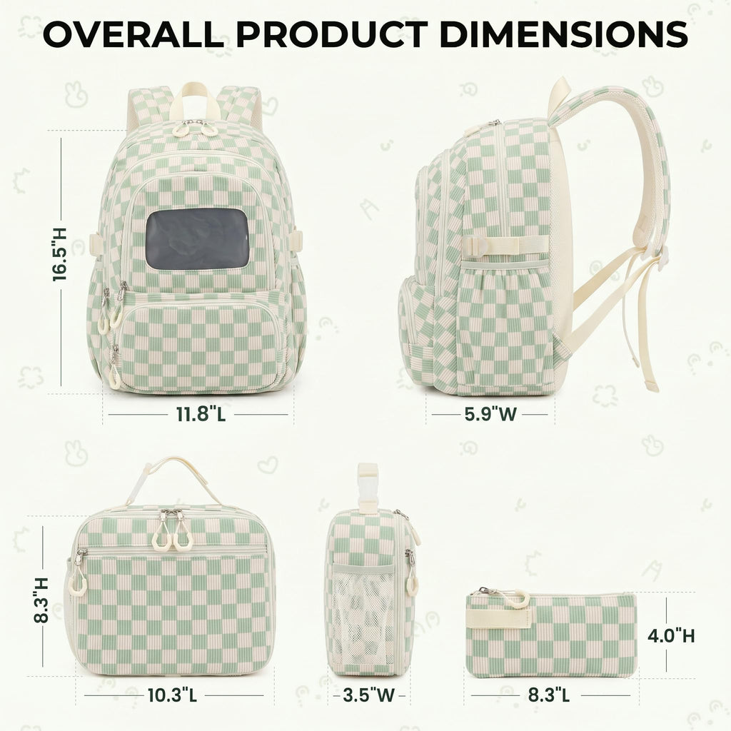 Corduroy School Backpack Set for Girls Boys Women, 3Pcs Kids Bookbag with Lunch Box & Pencil Pouch, Elementary Middle High School College Daypack 15.6" Laptop Bag for Work Travel, Leopard Brown