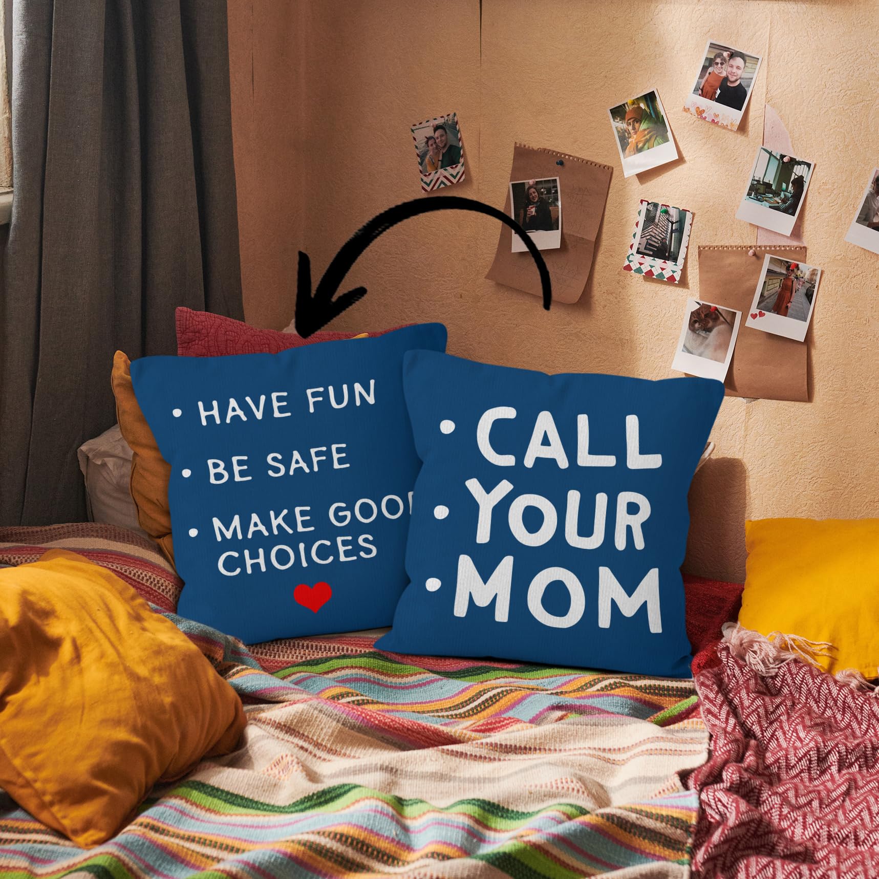 HIWX College Dorm Decor,Funny Have Fun Be Safe Make Good Choices Call Your Mom Decorative 18 x 18 Throw Pillow Cover,Call Your Mom Pillow,Throw Pillows for Dorm Bed Room Student Decor Pillowcase