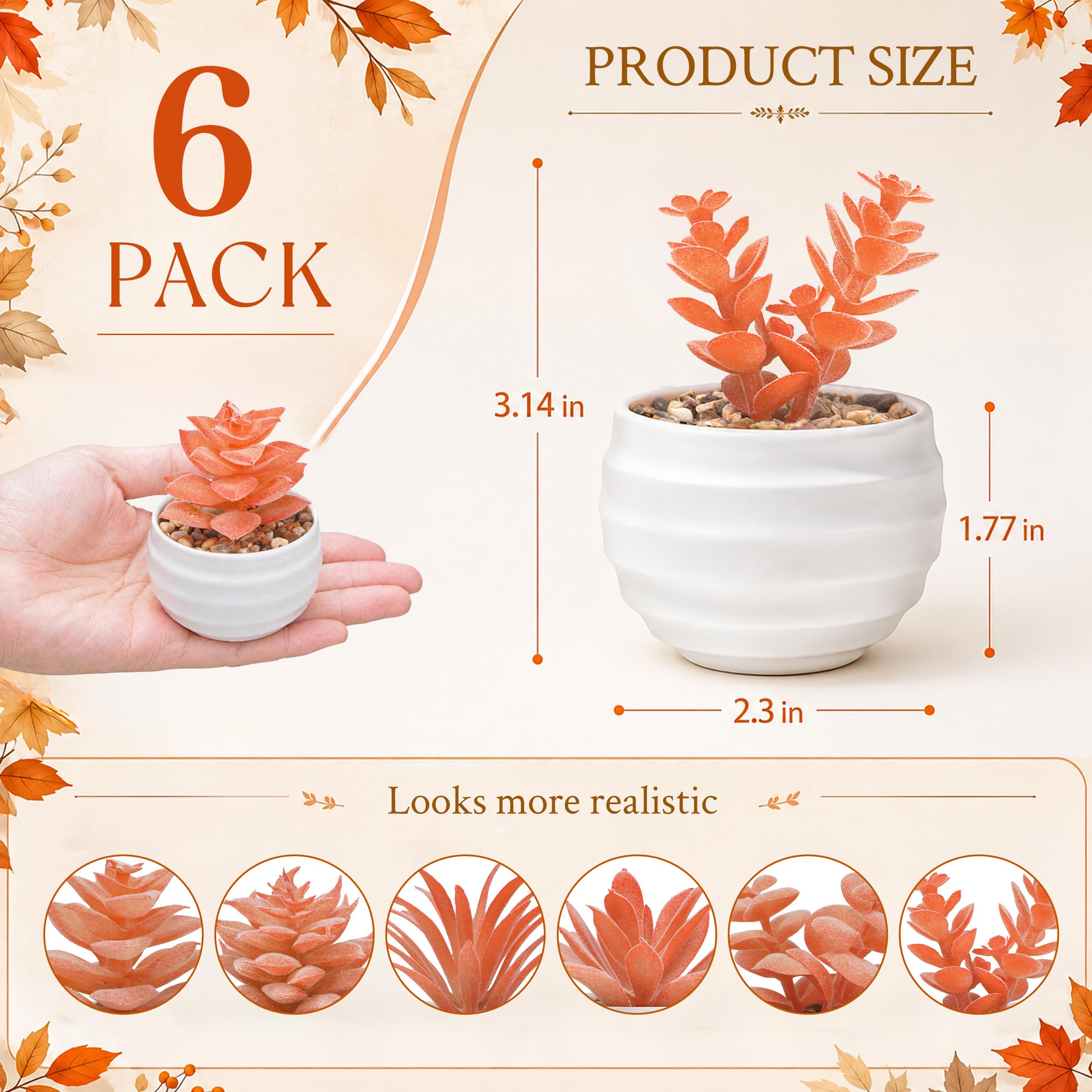 Der Rose 6 Pack Succulents Fake Plants for Bedroom Bathroom Home Decor | Small fake plants，perfect for aesthetic living room shelf decor，office desk accessories，gifts for women，fresh all year