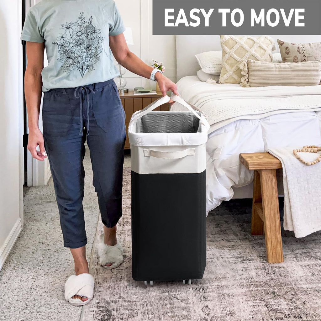 Goodpick Pink Laundry Basket with Wheels, Dorm Room Essentials for Girls, 75L Collapsible Laundry Basket, Laundry Hamper with Handle for College Dorm