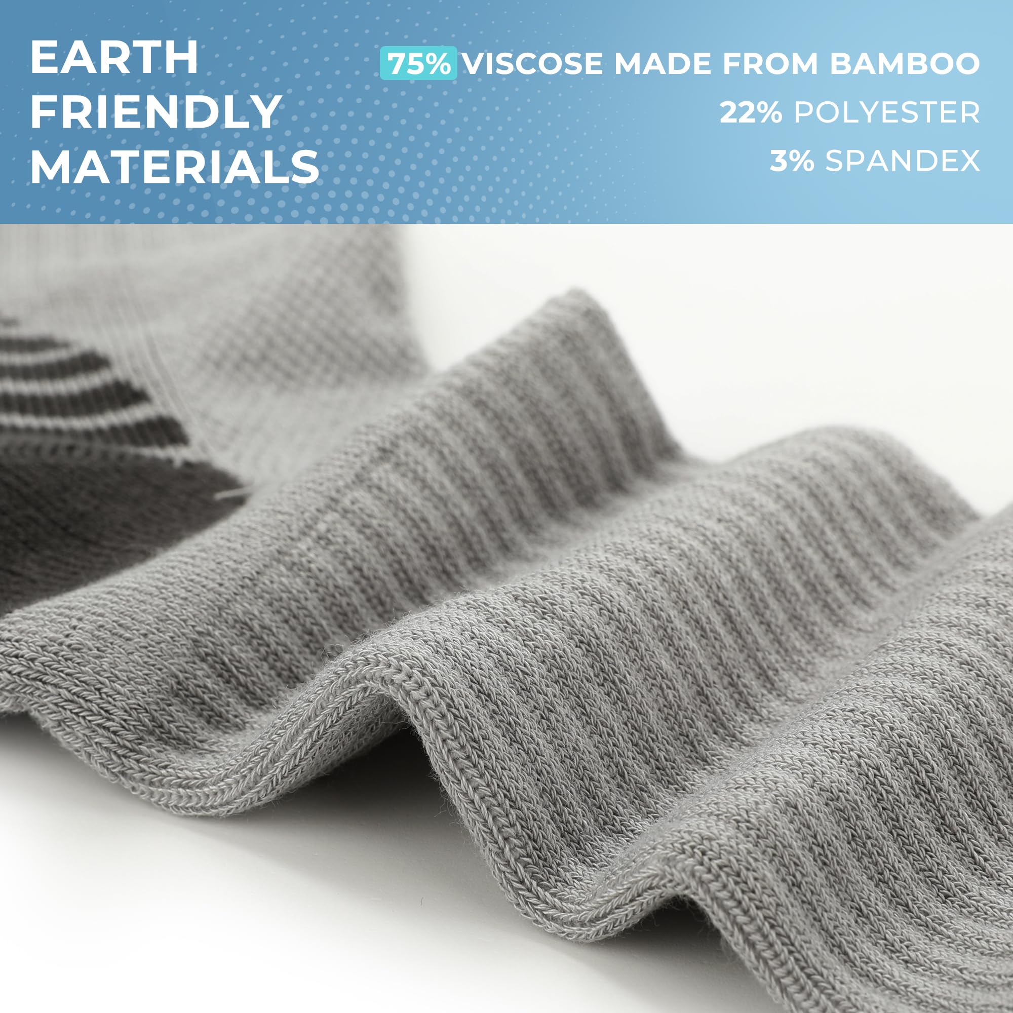 BAMBOO COOL Men's Crew Socks Athletic Running Sports Socks, Cushioned Moisture Wicking, Breathable Arch Support 6 Pack