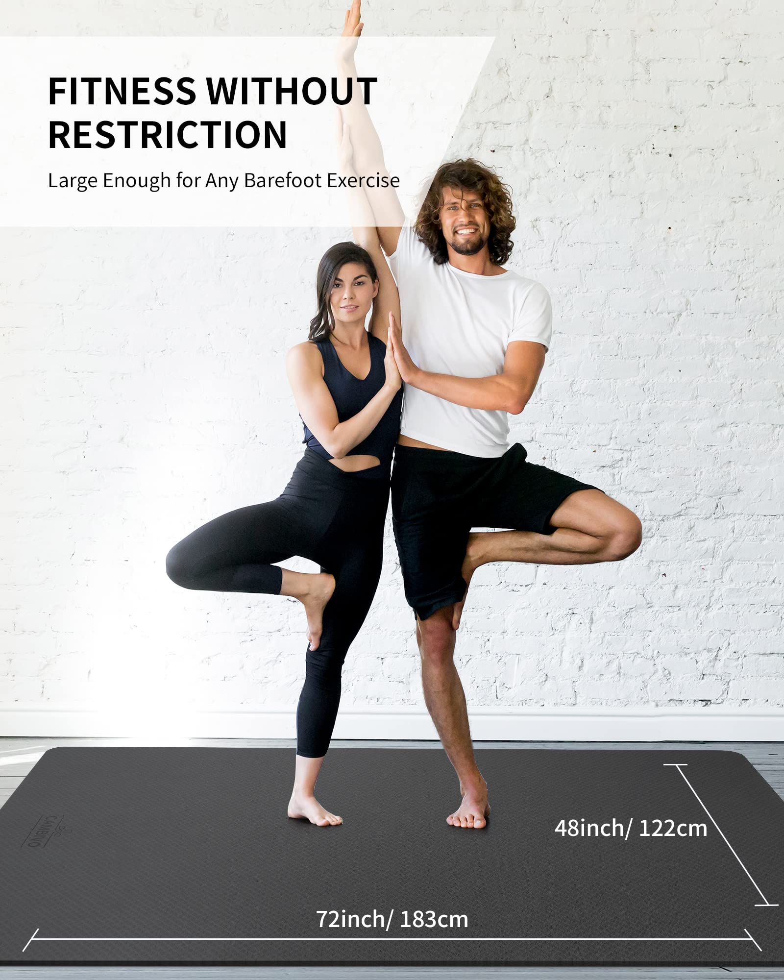 CAMBIVO Yoga Mat 72" x 48" Large Workout Mat for Home Gym Flooring | 6mm-12mm (0.24"-0.48") Extra Thick Exercise Mat for Apartment Fitness | High-Density TPE Cushioning for Joint Protection