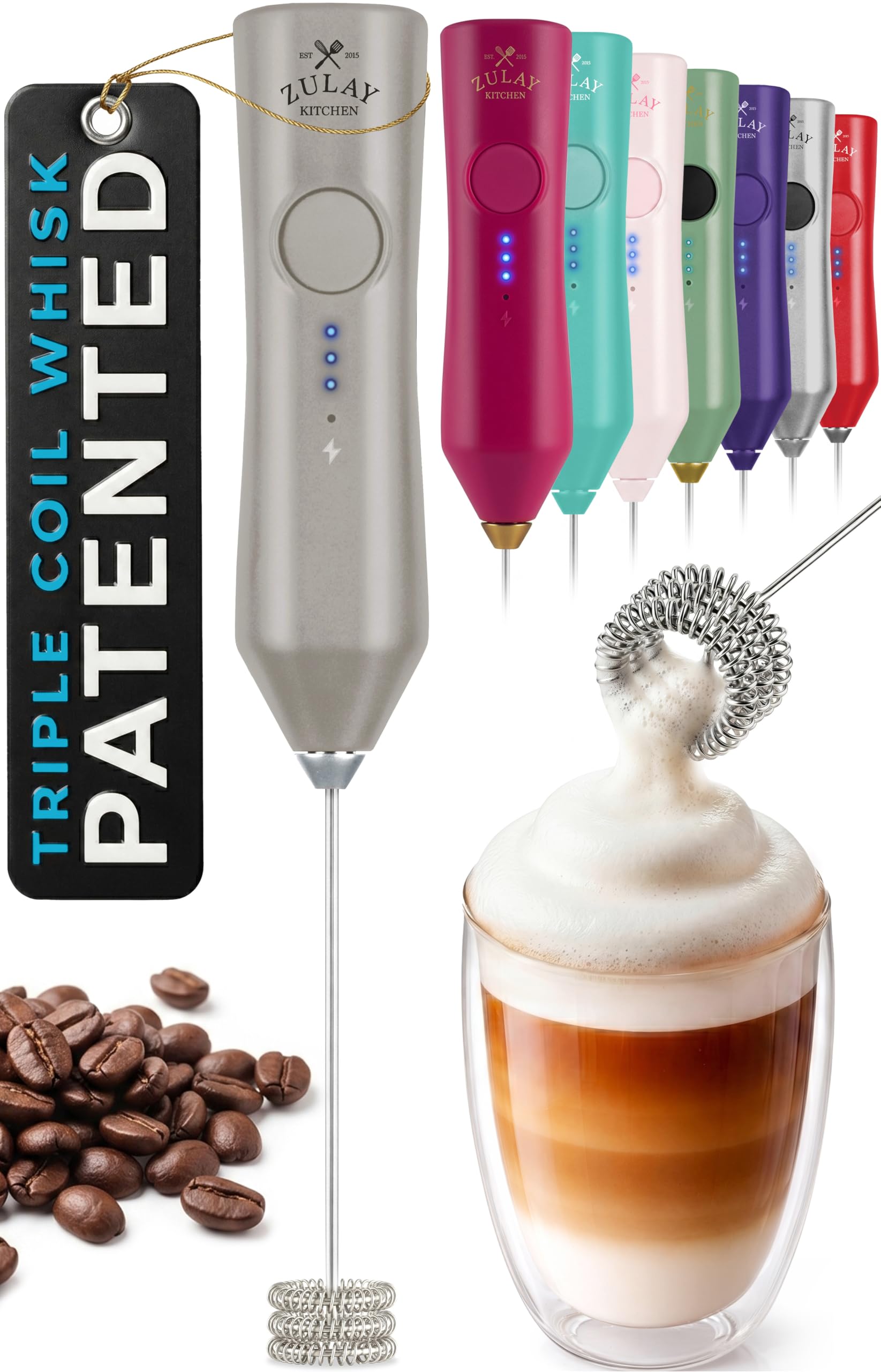 Zulay Kitchen Powerful Milk Frother Wand With Duracell Batteries - Ultra Fast Handheld Drink Mixer - Electric Whisk Foam Maker for Coffee, Lattes, Cappuccino & Matcha - Z1 Motor - Black