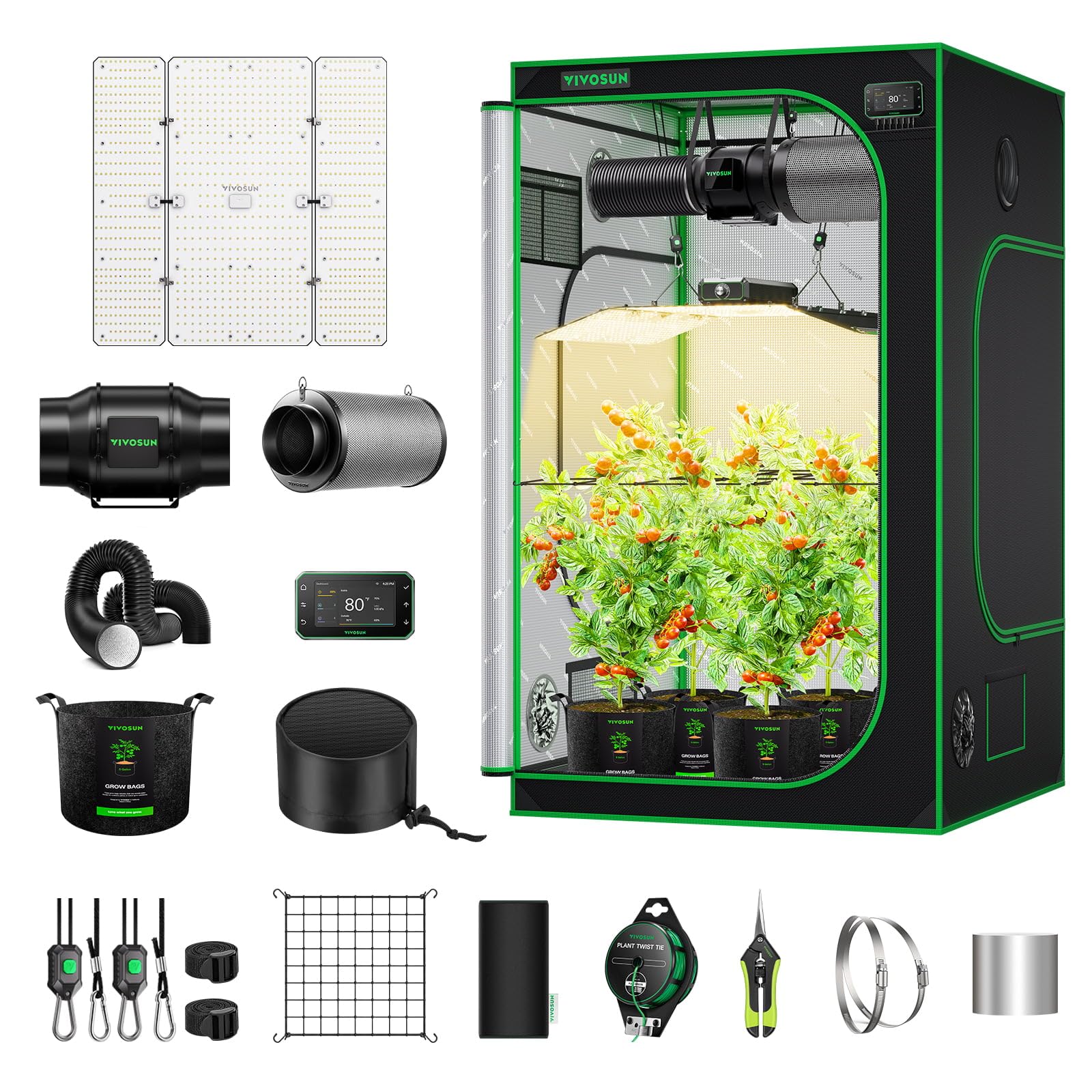 VIVOSUN Smart Grow Tent Kit 2x4, 2-Plant WiFi-Integrated Grow System | including 200W Full Spectrum LED,Automatic Control with GrowHub E42A+, Efficient Ventilation System,48x24x60" Grow Tent