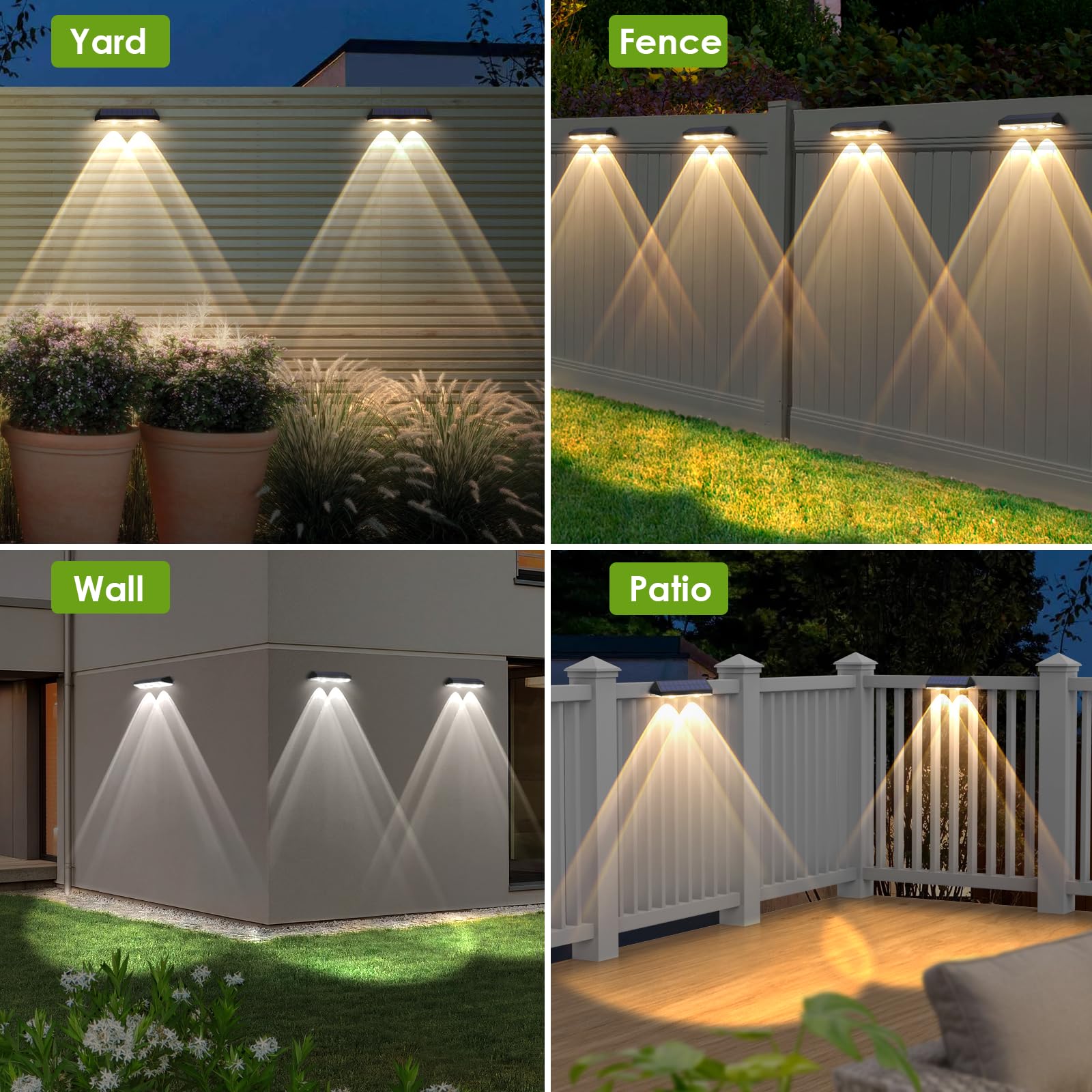 Solar Fence Lights Outdoor - 2700/4000/6000K 3 Mode, 8 Pack Solar Fence Lights Outdoor Waterproof LED, Fence Light Solar Powered for Outside, Backyard, Railing, Step, Patio,Wall and Home Improvement