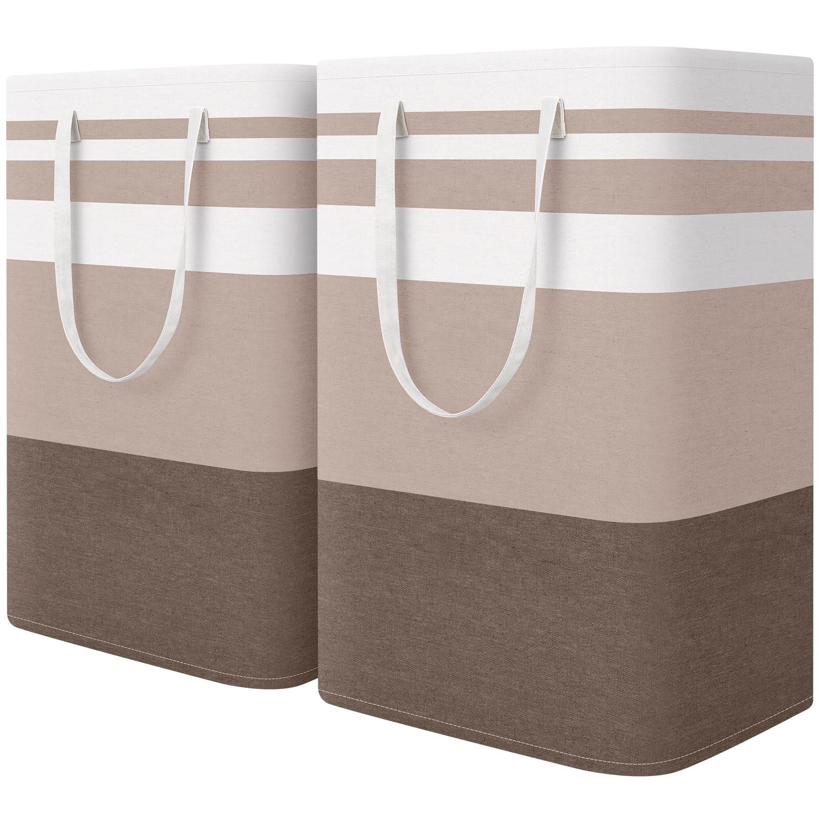 HomeHacks 2 Pack Large Laundry Baskets, Waterproof, Freestanding Laundry Hampers, Collapsible Clothes Hamper with Reinforced Handles in Laundry Room, College Dorm, Bathroom, Bedroom (Grey, 75Lx2)